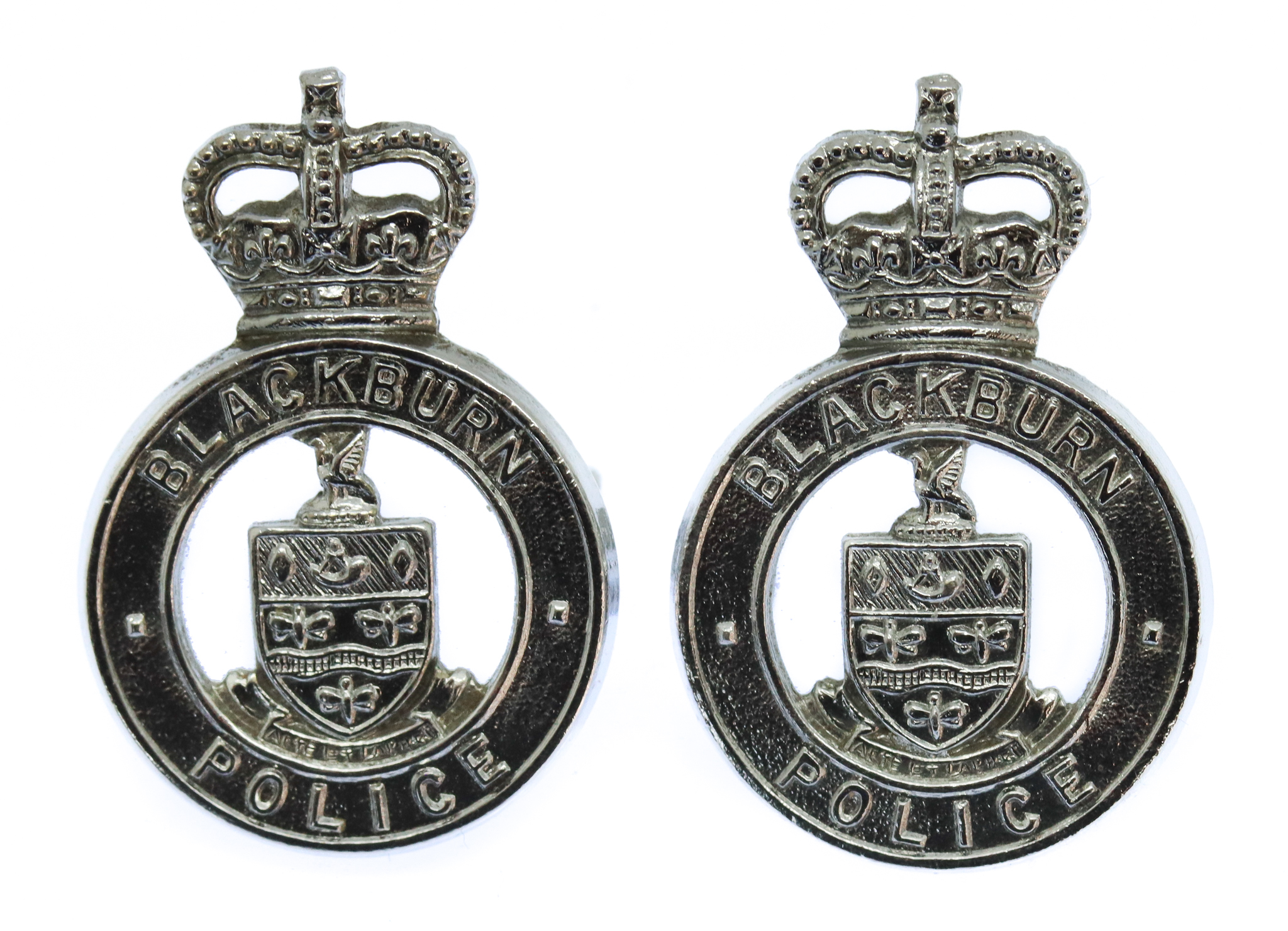 Pair of Blackburn Borough Police Collar Badges - Queen's Crown