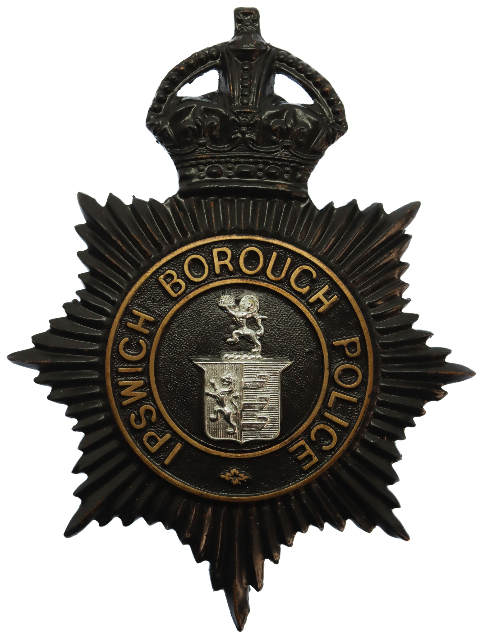 Ipswich Borough Police Night Helmet Plate - King's Crown