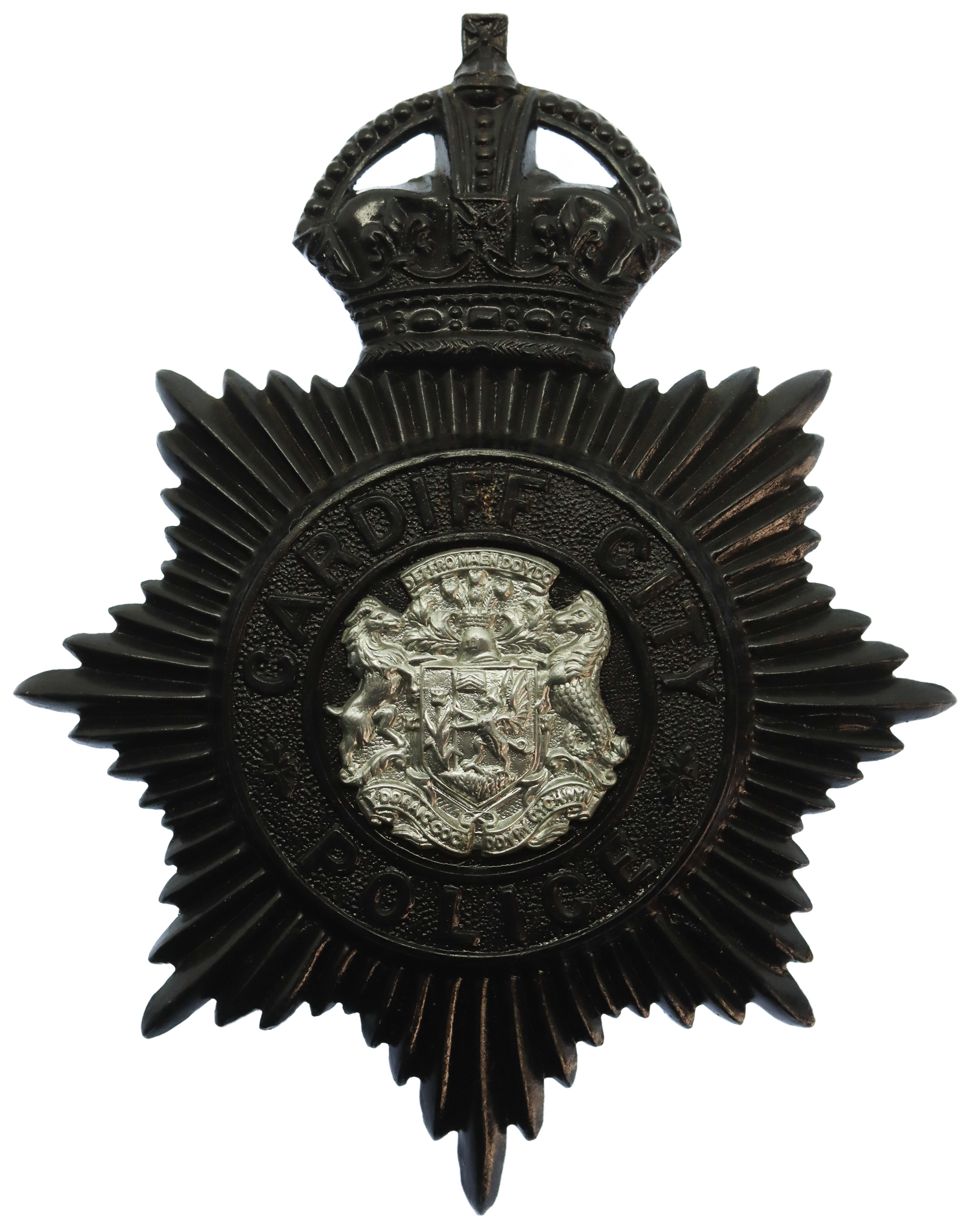 Cardiff City Police Night Helmet Plate - King's Crown