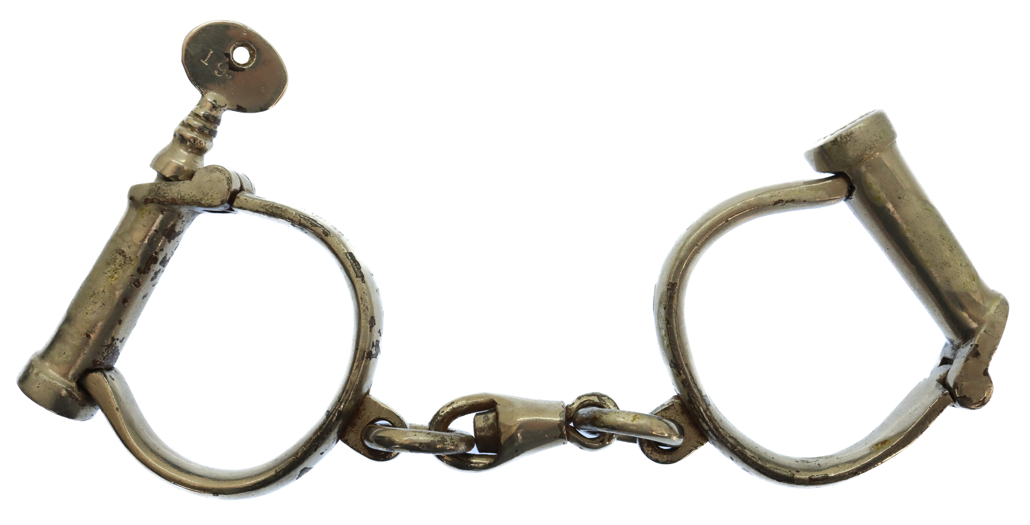 Hiatt Best Warranted Wrought "Darby" Style Police Handcuffs with Key 