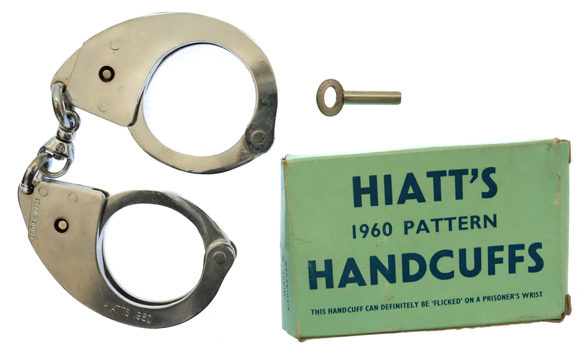 Hiatts 1960 Pattern Police Handcuffs with Key in Original Box 