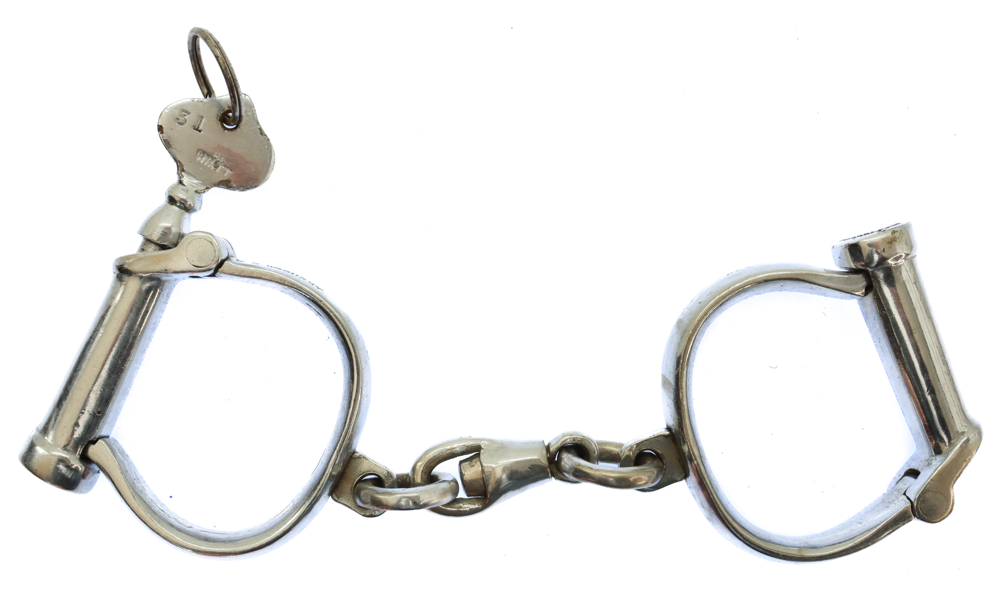 Hiatt Best Warranted Wrought "Darby" Style Police Handcuffs with Key 
