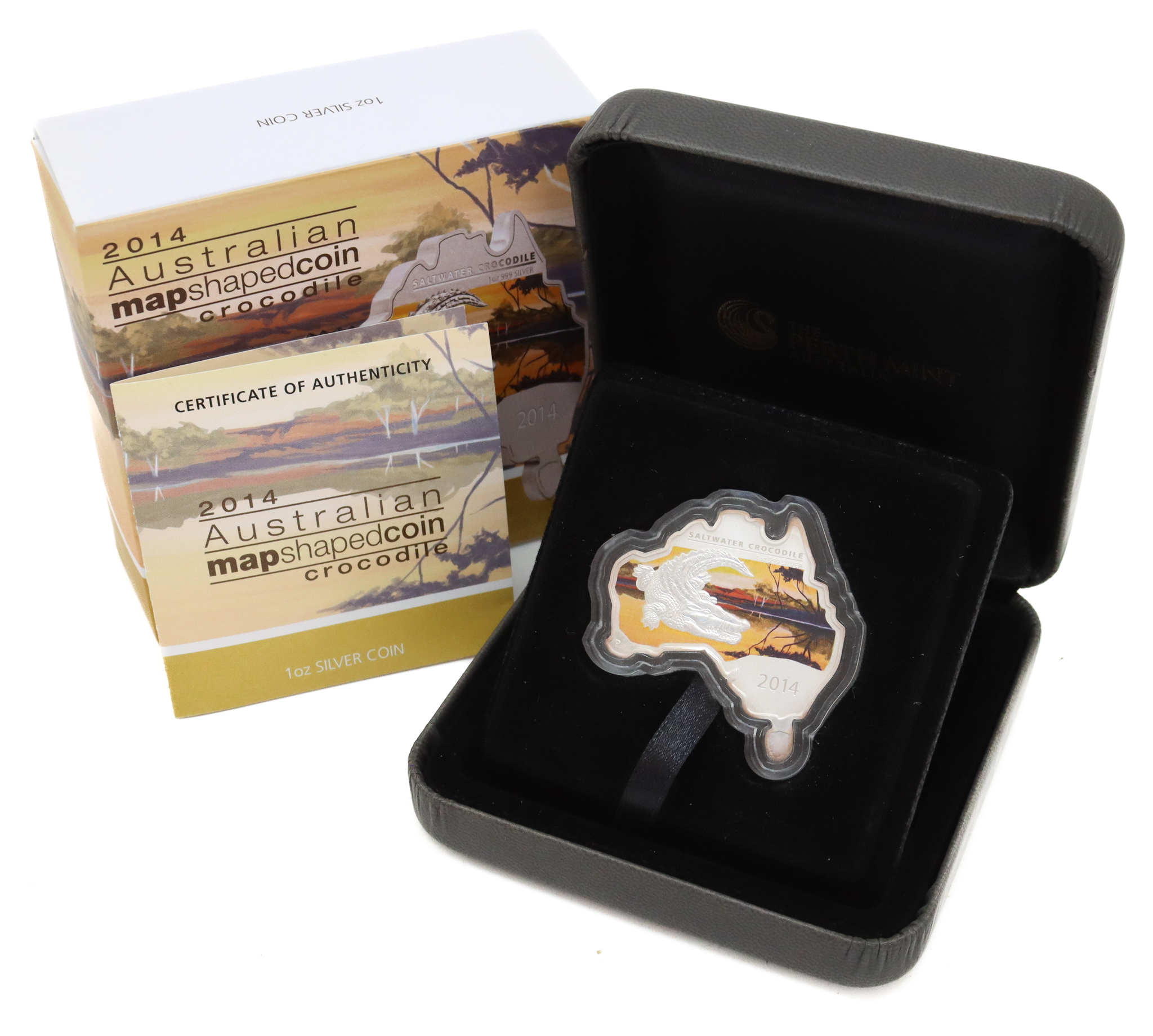 Perth Mint 2014 Australian Map Shaped 1oz Silver Coin - Crocodile