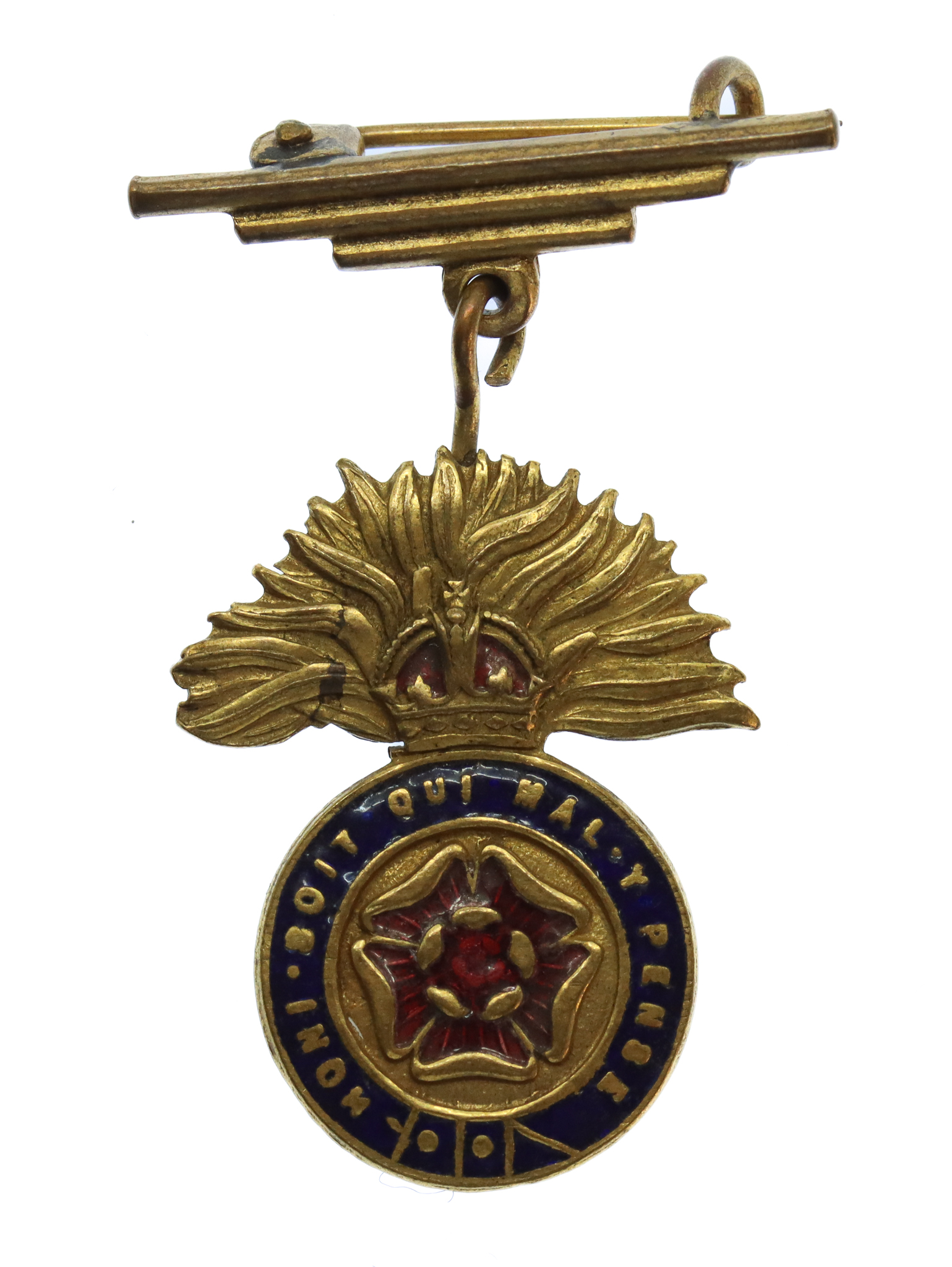 Royal Fusiliers Brass & Enamel Pendant Sweetheart Brooch - King's Crown