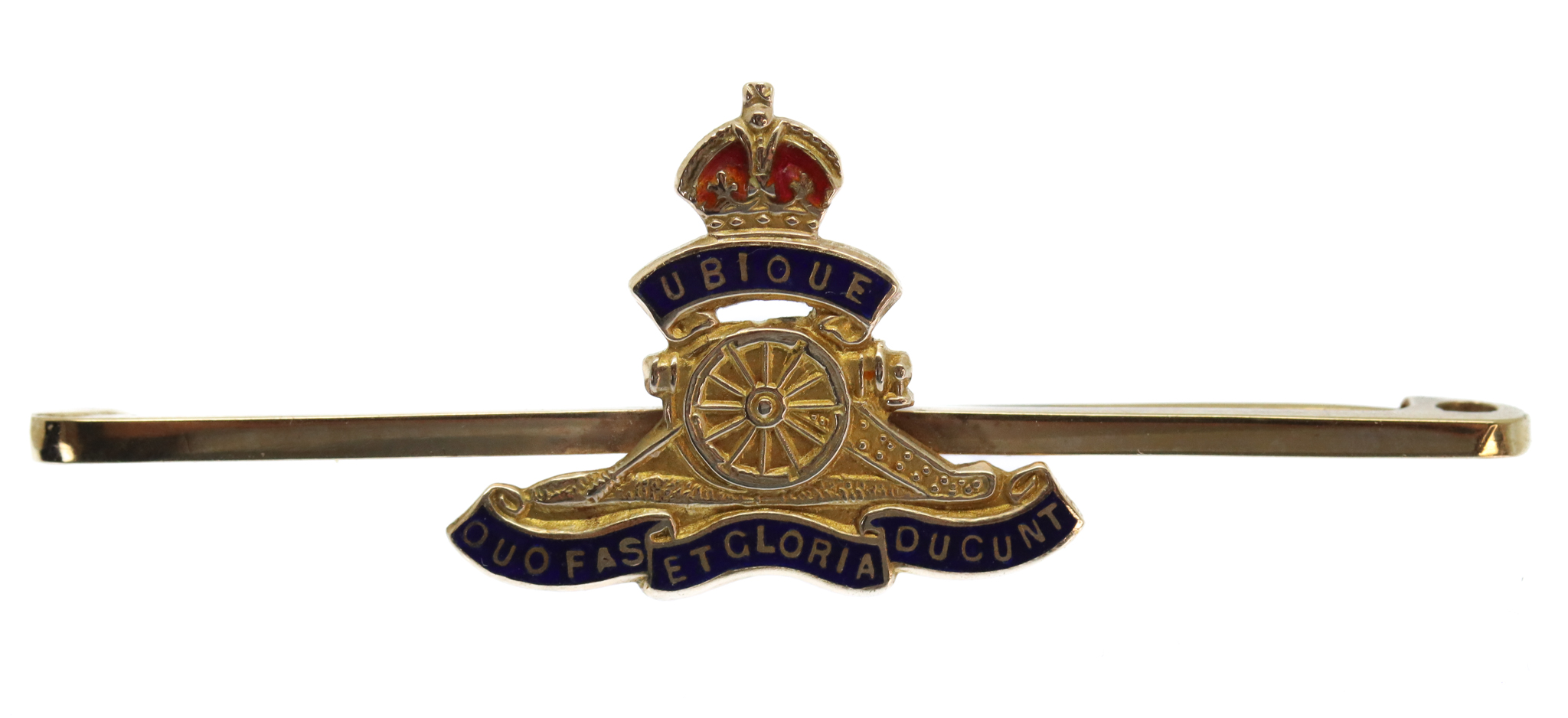 Royal Artillery 9ct Gold & Enamel Sweetheart Brooch/Tie Pin - King's Crown