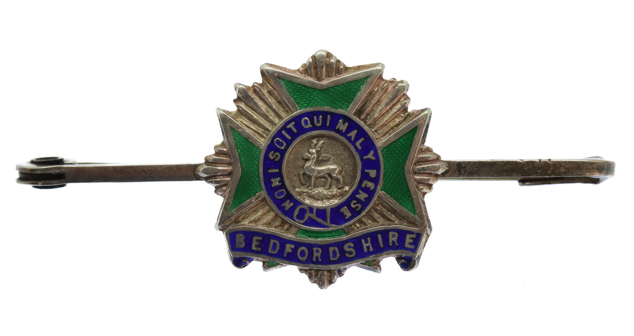 Bedfordshire Regiment Sterling Silver & Enamel Shield Sweetheart Brooch