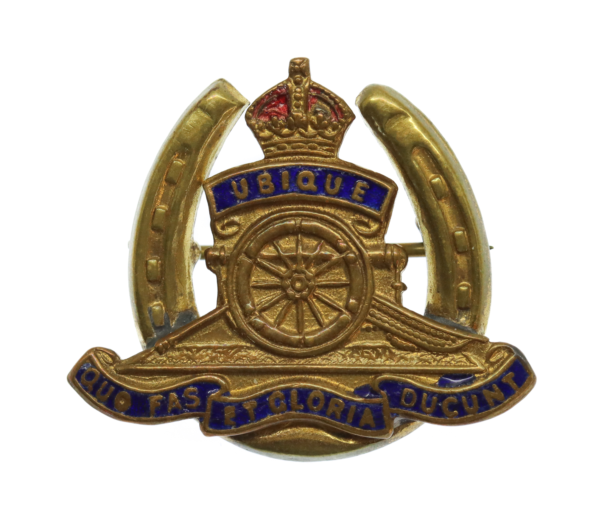 Royal Artillery Brass & Enamel Horseshoe Sweetheart Brooch
