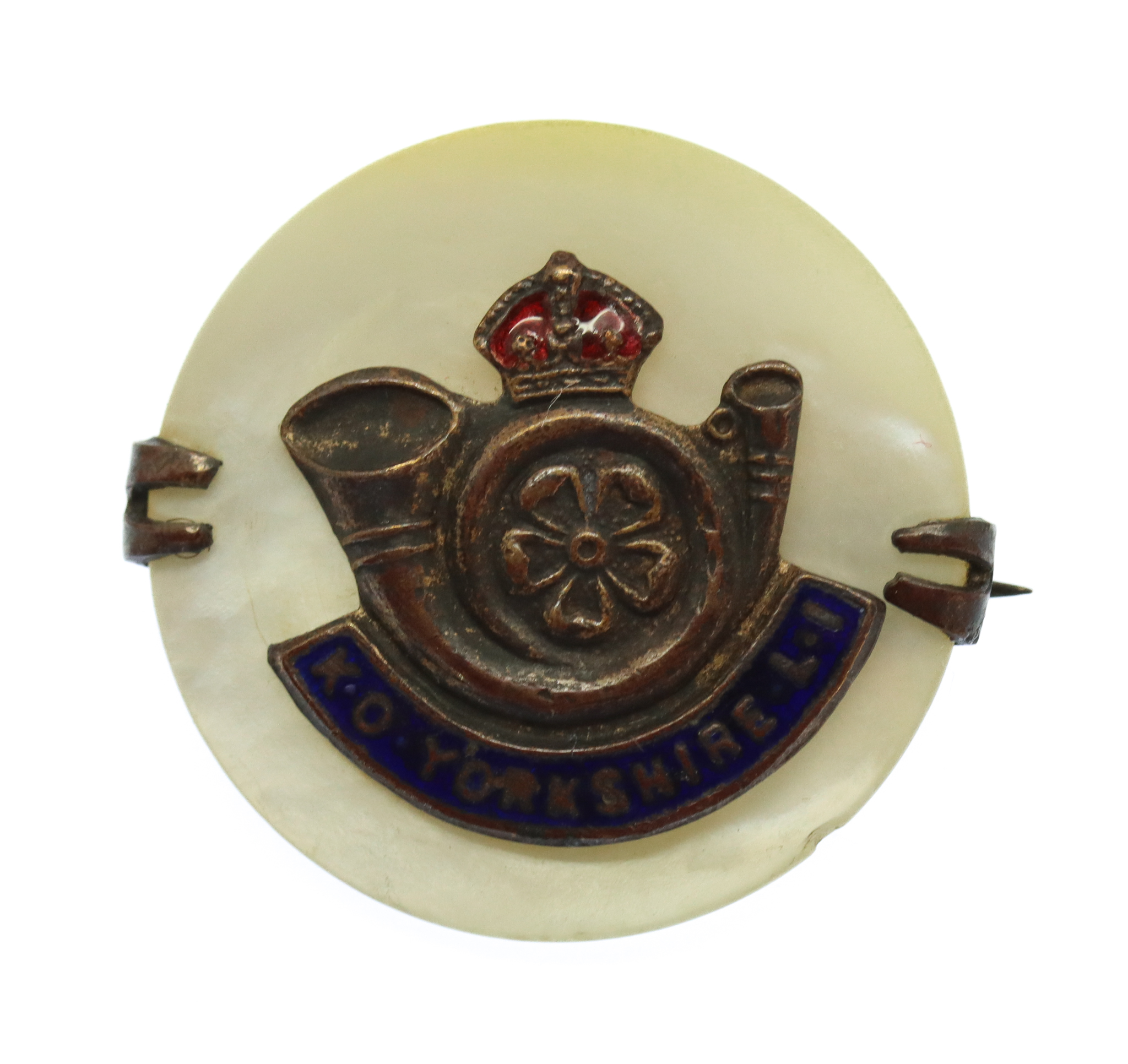 King's Own Yorkshire Light Infantry (K.O.Y.L.I.) Mother of Pearl Sweetheart Brooch
