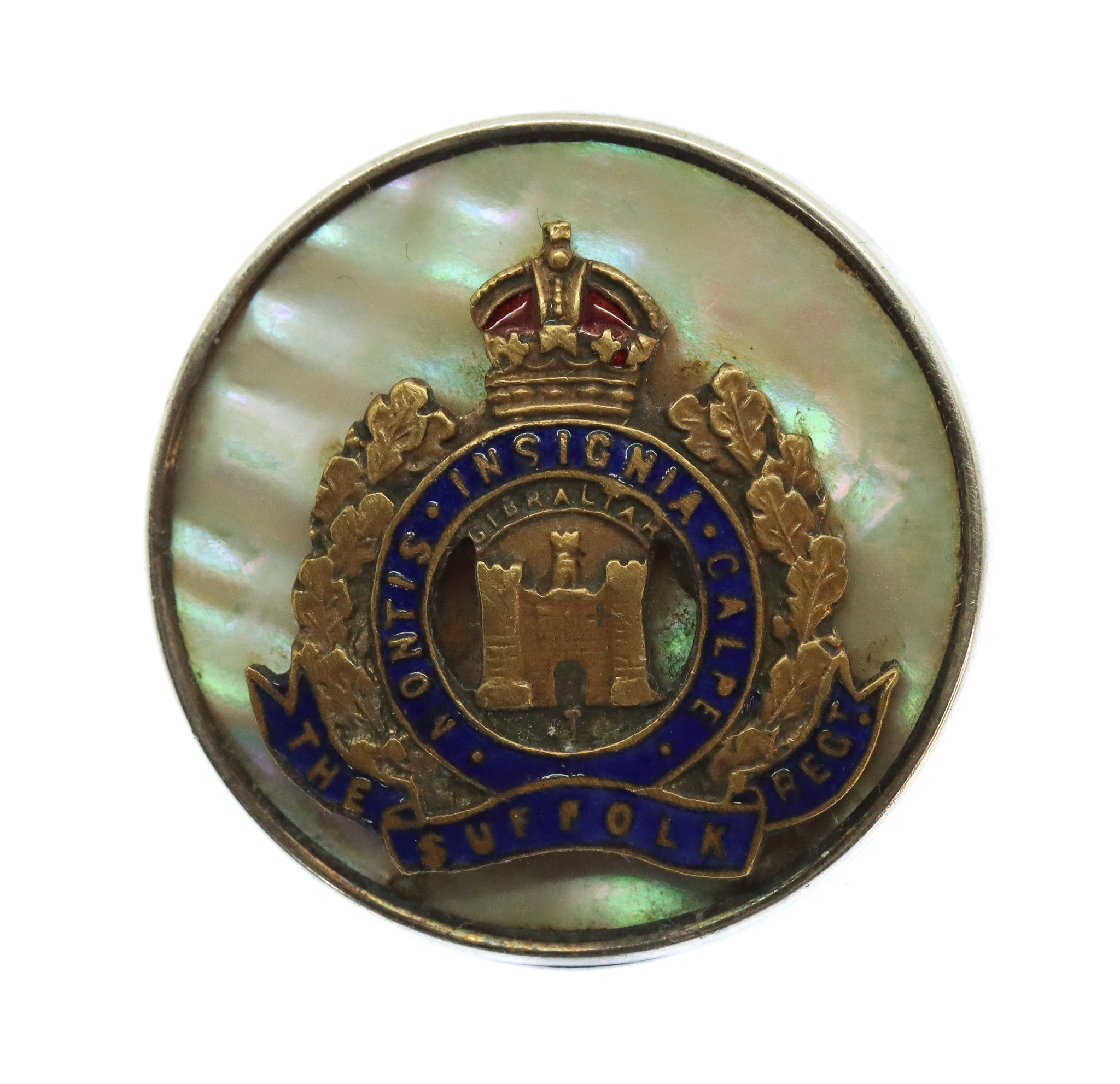 Suffolk Regiment Mother of Pearl & Silver Rim Sweetheart Brooch