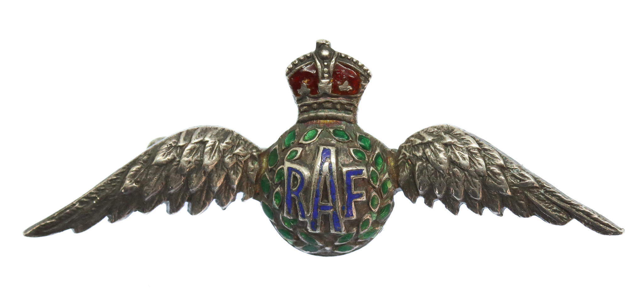 Royal Air Force (R.A.F.) Sterling Silver & Enamel Sweetheart Brooch - King's Crown