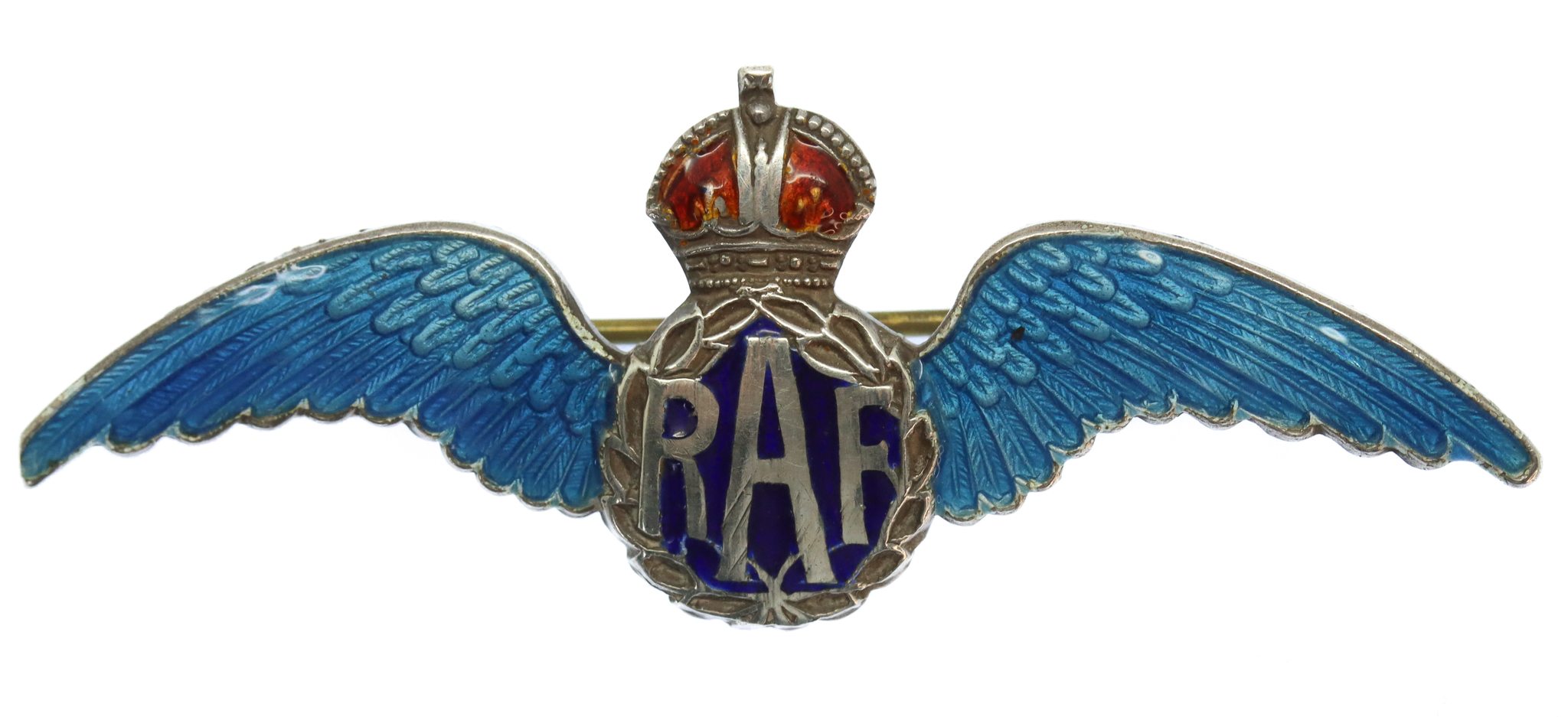 Royal Air Force (R.A.F.) Silver & Enamel Sweetheart Brooch - King's Crown
