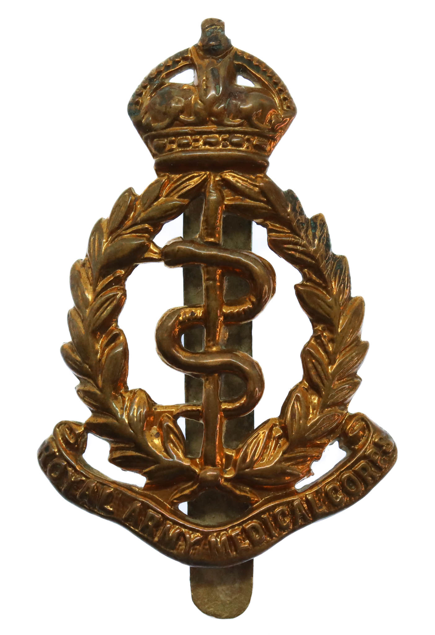 Royal Army Medical Corps (R.A.M.C.) Brass Cap Badge - King's Crown