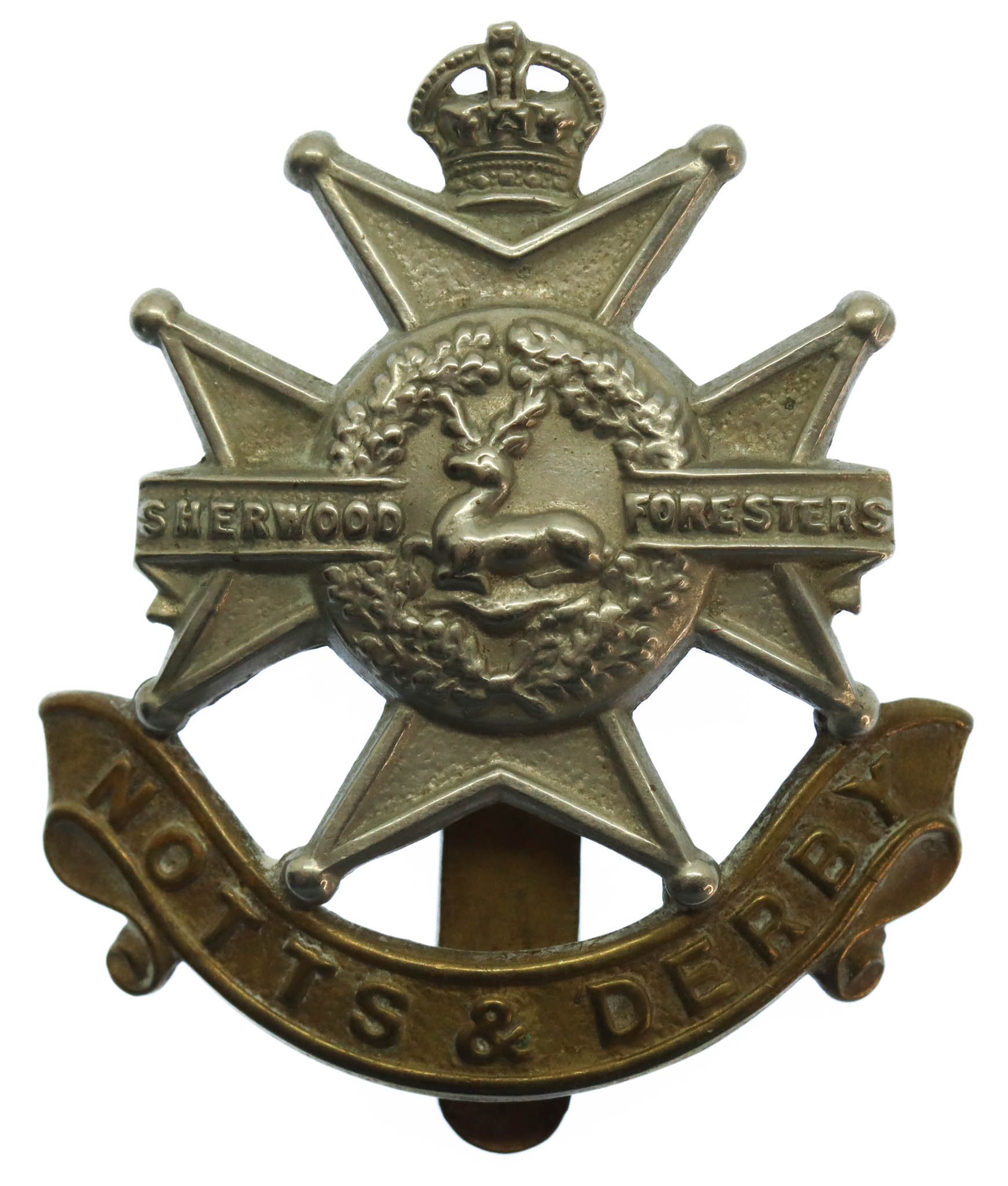 Notts & Derby Regiment (Sherwood Foresters) Cap Badge - King's Crown