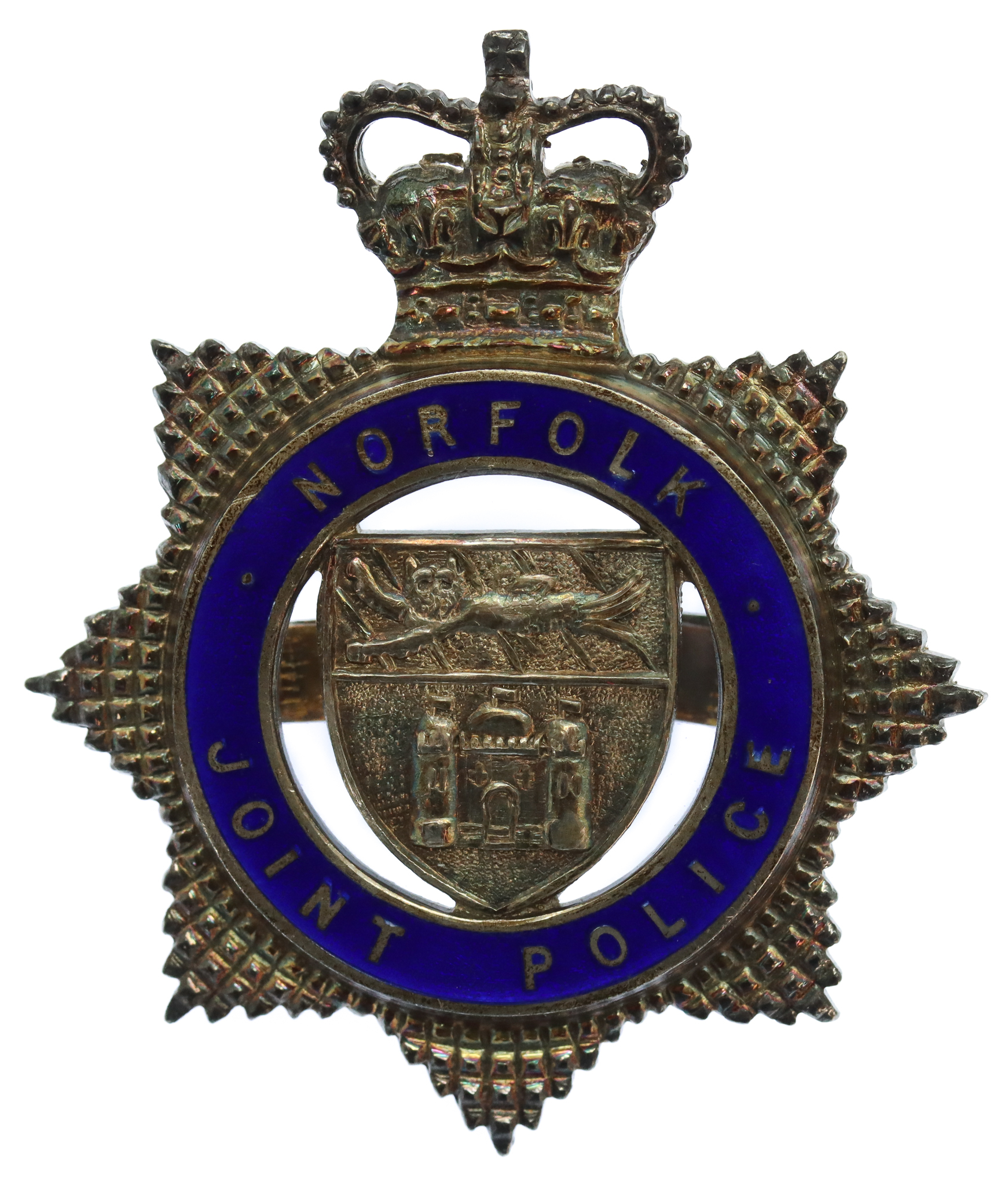 Norfolk Joint Police Senior Officer's Silvered & Enamel Cap Badge - Queen's Crown