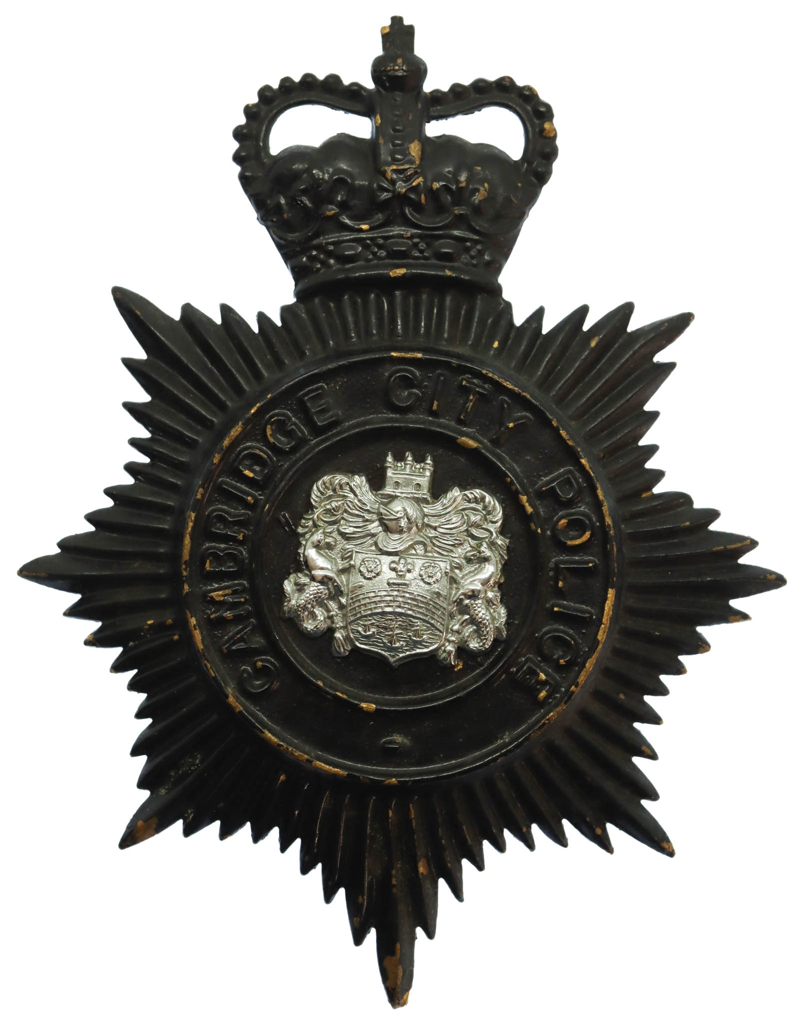 Cambridge City Police Black Helmet Plate - Queen's Crown