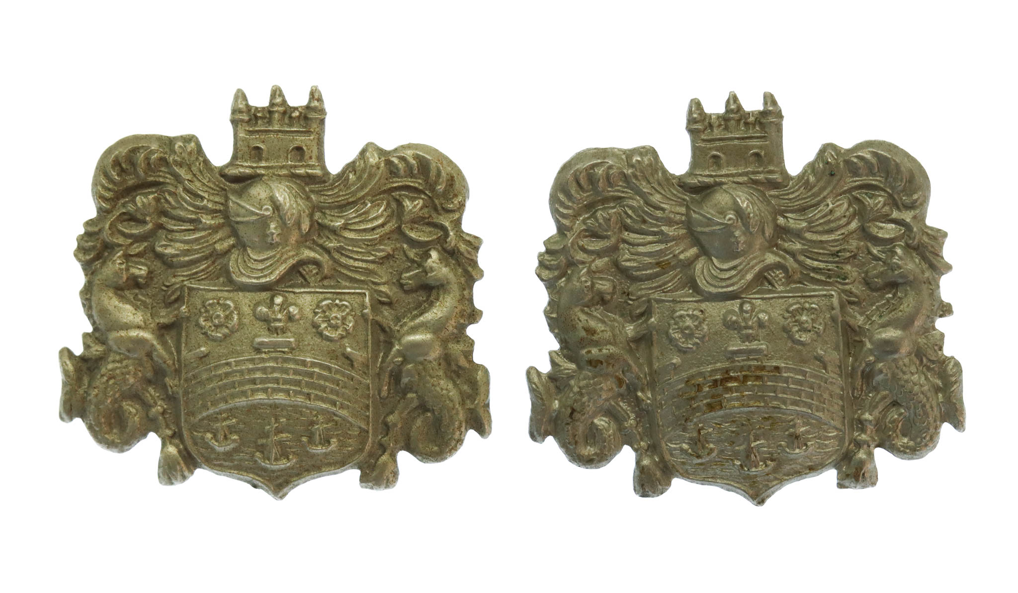 Pair of Cambridge Borough Police White Metal Collar Badges