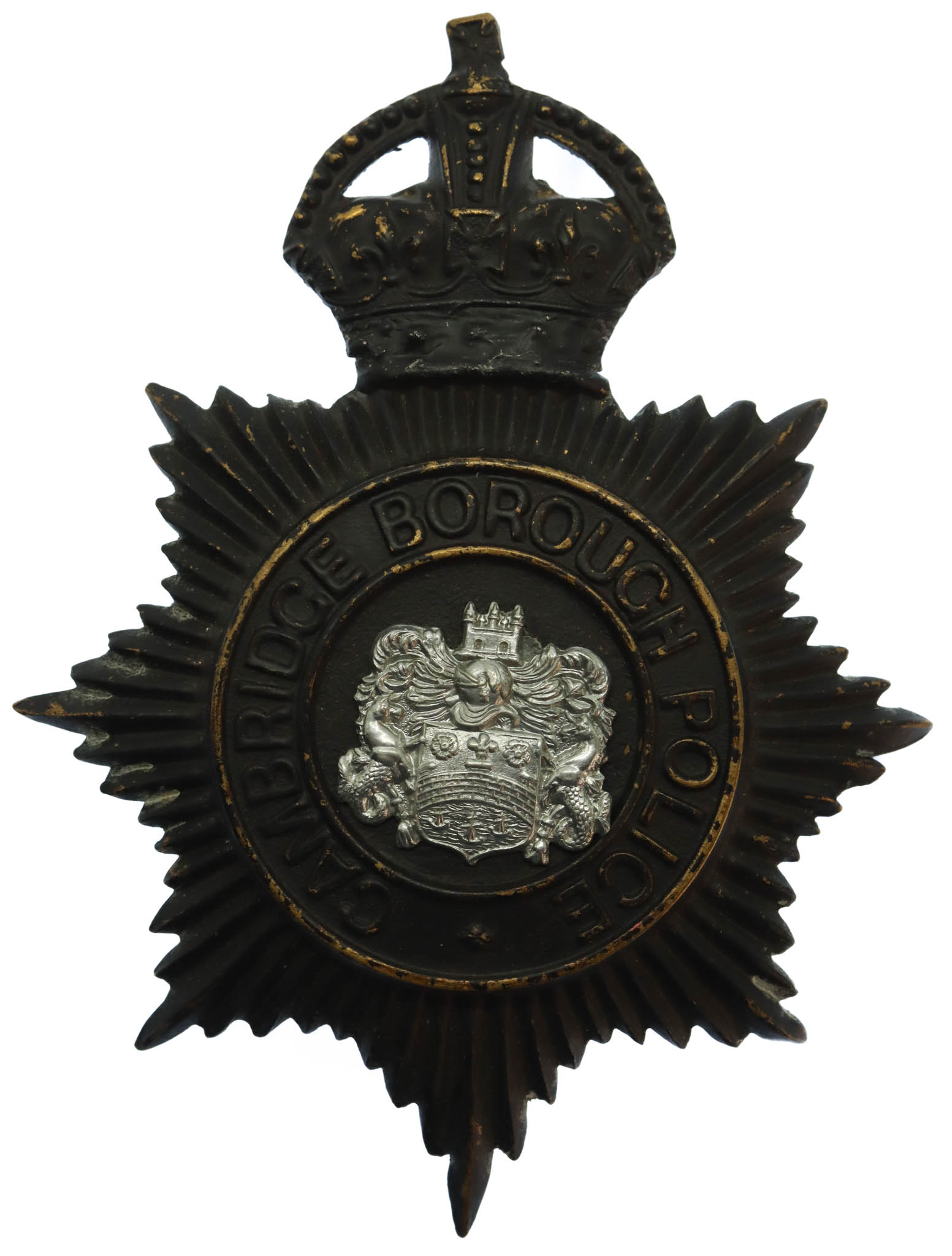 Cambridge Borough Police Night Helmet Plate - King's Crown