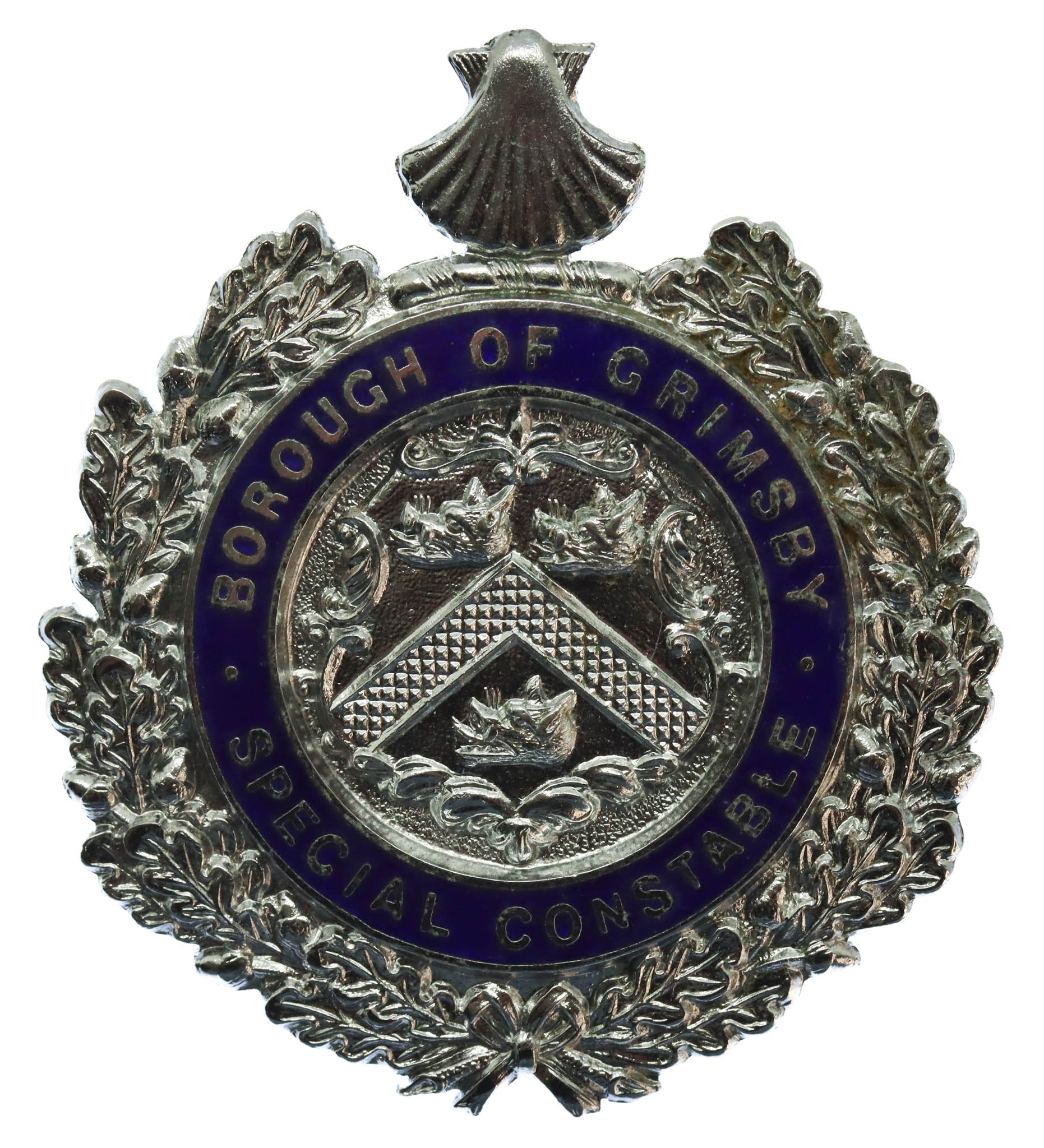 Borough of Grimsby Special Constable Chrome & Enamel Cap Badge