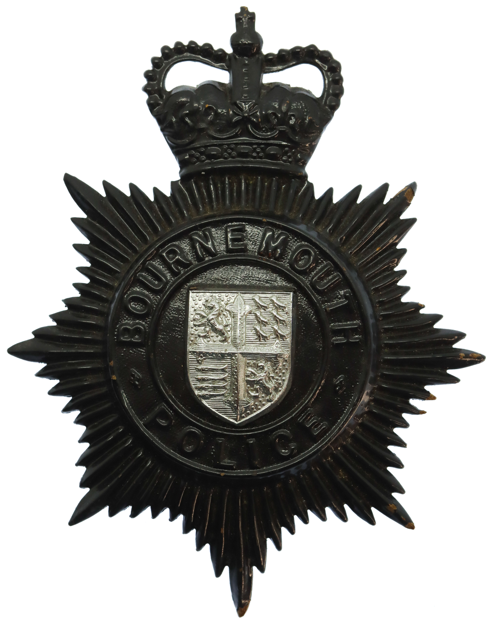 Bournemouth Borough Police Night Helmet Plate - Queen's Crown