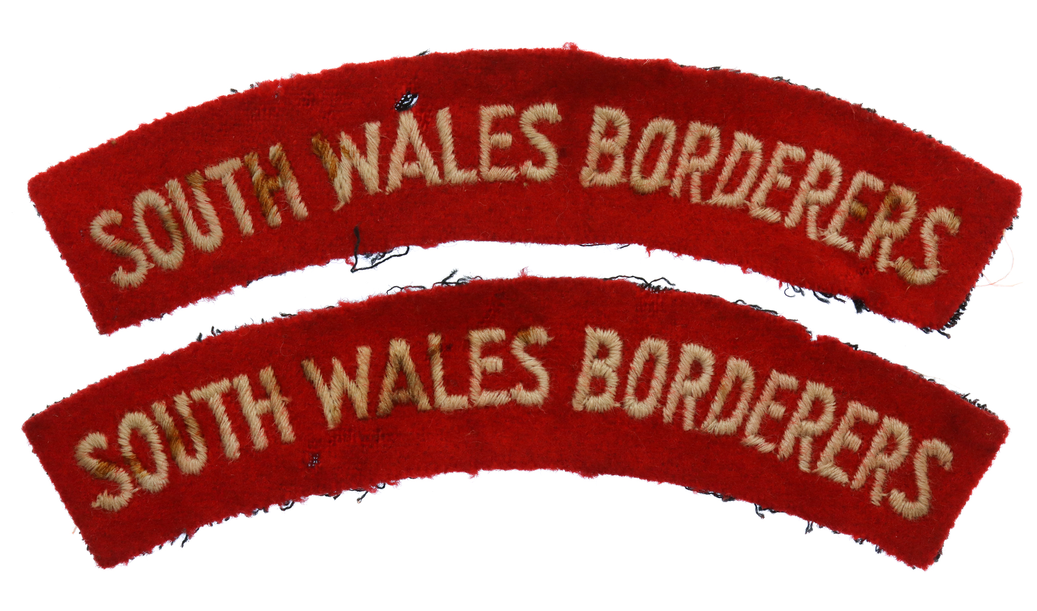 Pair of South Wales Borderers (SOUTH WALES BORDERERS) Cloth Shoulder Titles