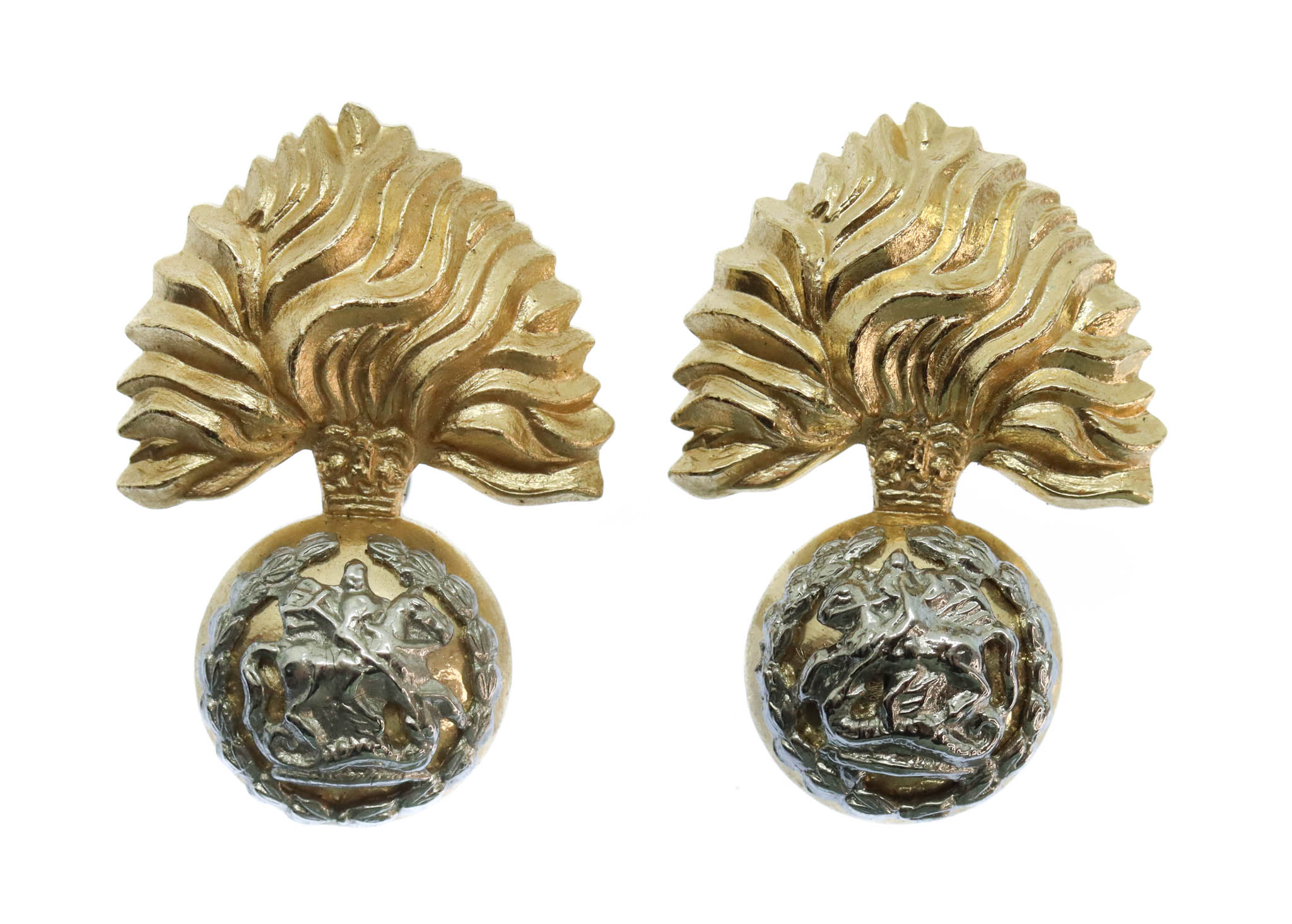 Pair of Royal Regiment of Fusiliers Anodised (Staybrite) Collar Badges