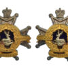 Pair of Notts & Derby Regiment (Sherwood Foresters) Officer's Silvered, Gilt & Enamel Collar Badges - Queen's Crown