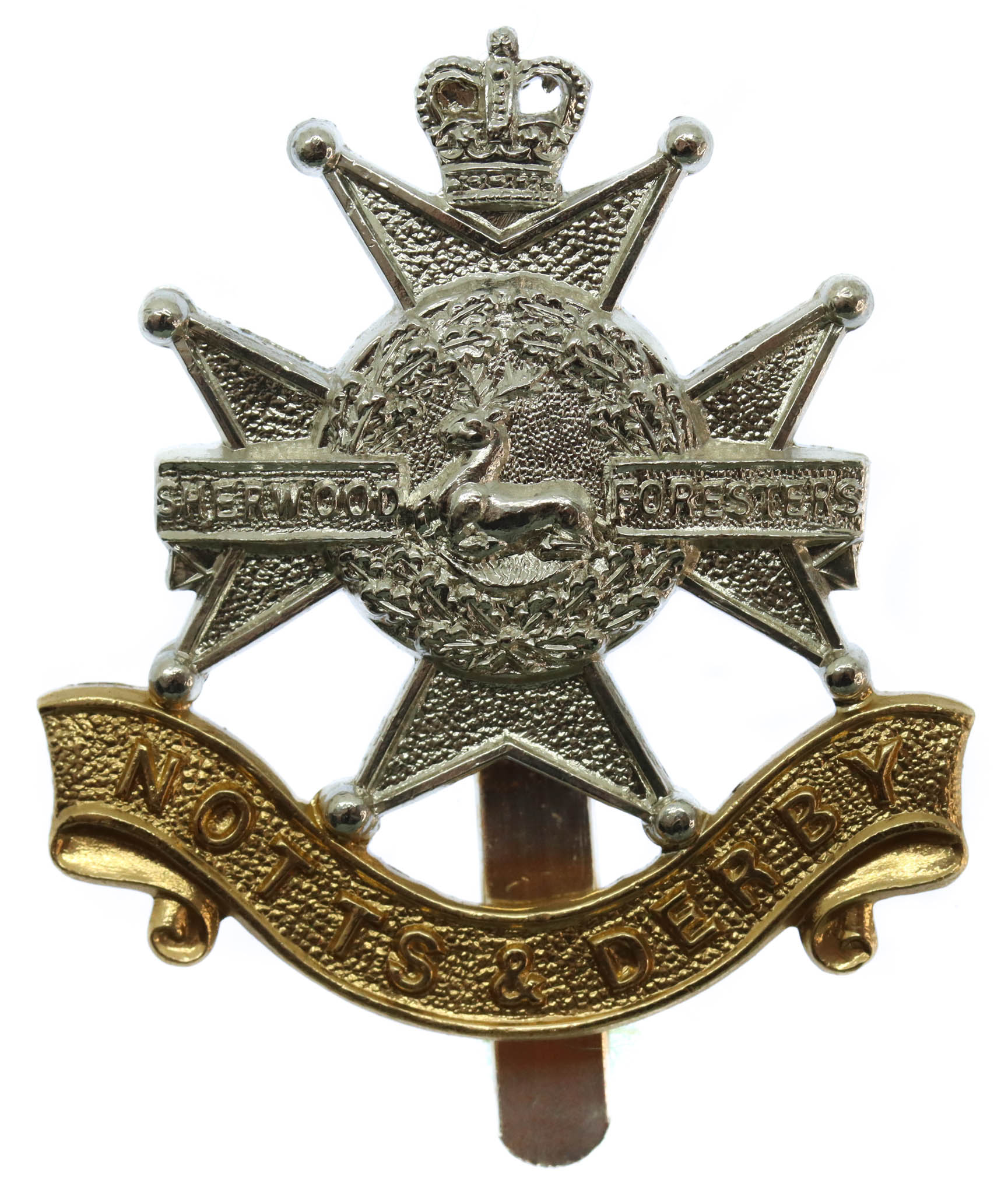 Notts & Derby Regiment (Sherwood Foresters) Anodised (Staybrite) Cap Badge