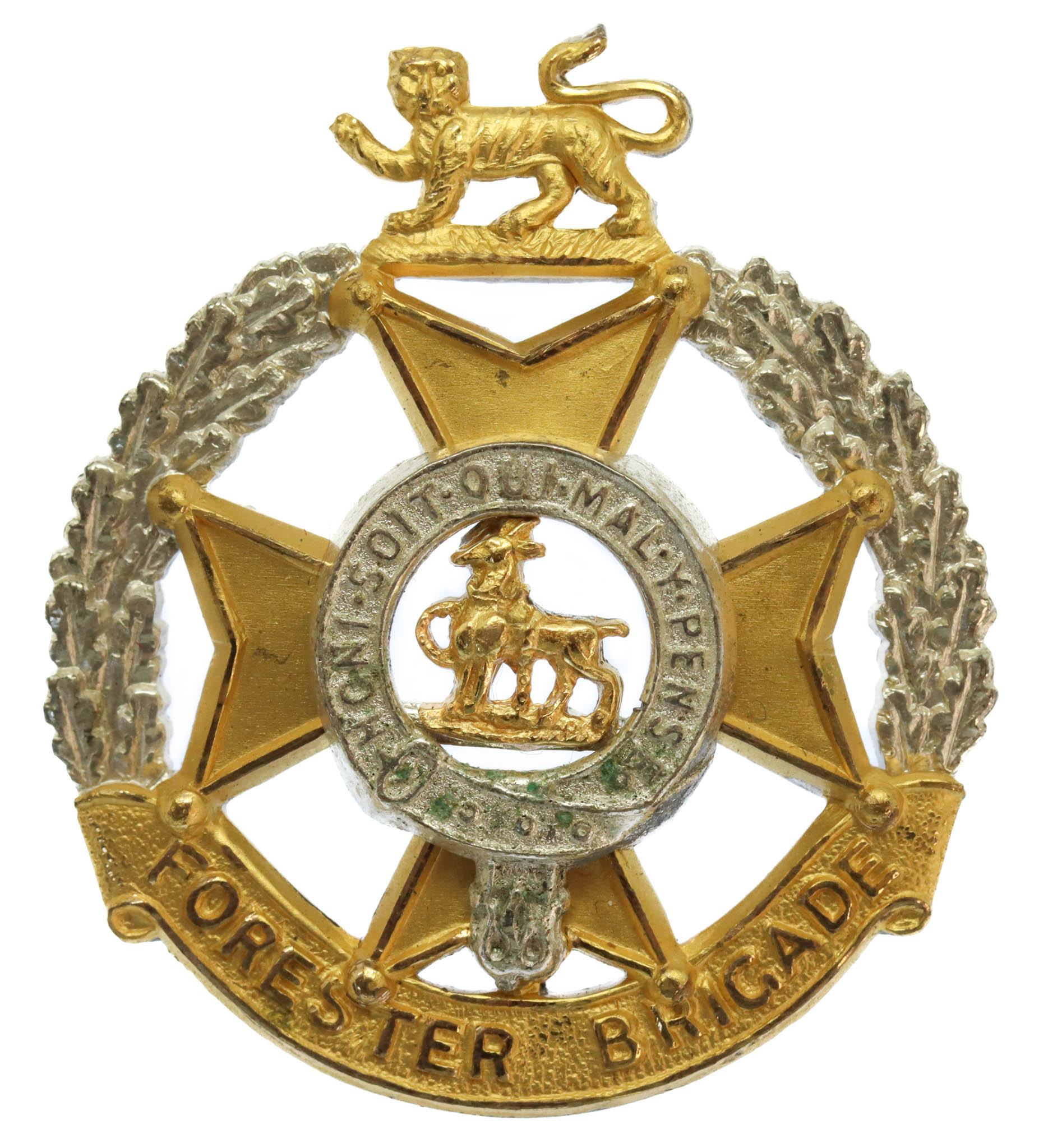 Forester Brigade Officer's Silvered & Gilt Cap Badge