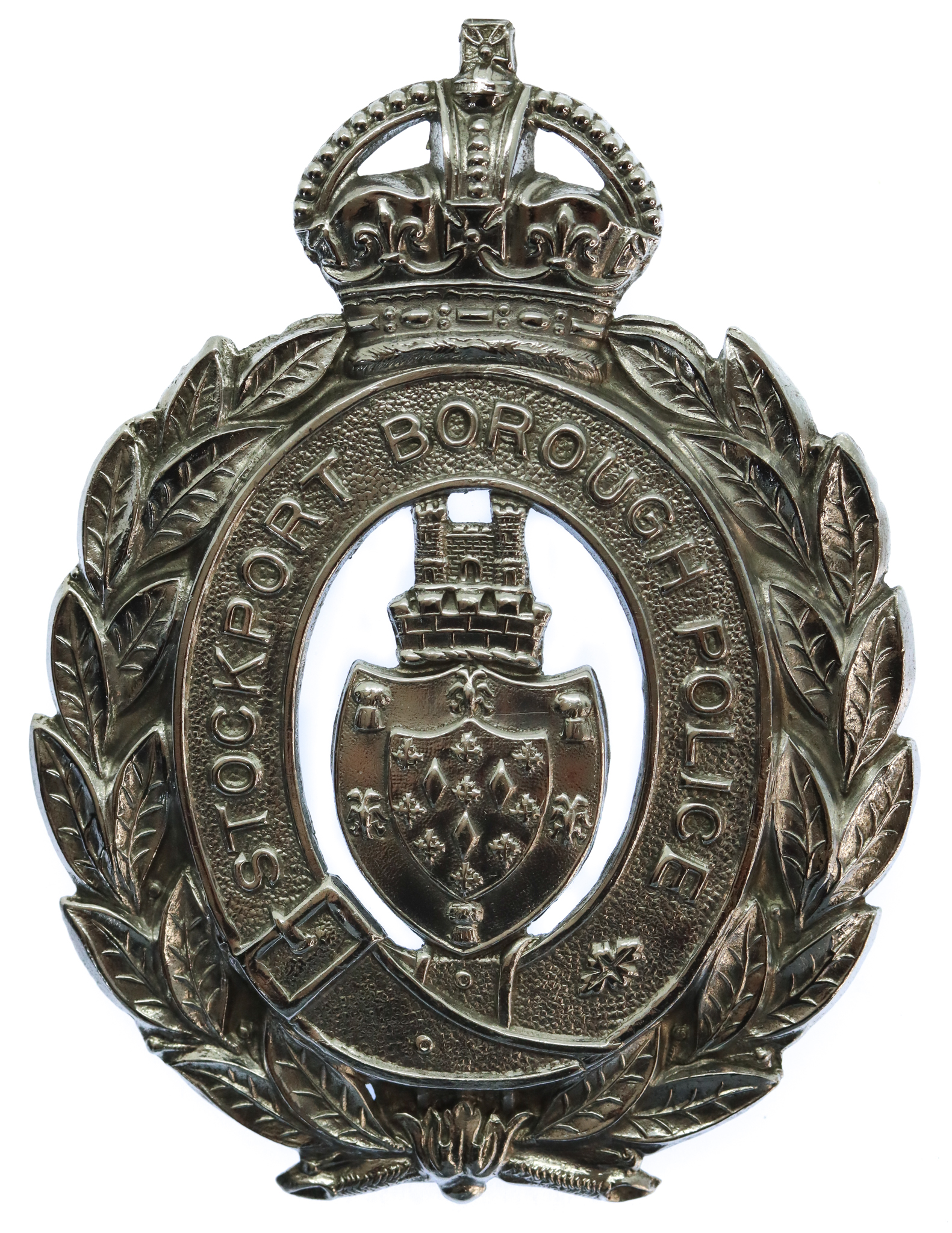 Stockport Borough Police Wreath Helmet Plate - King's Crown