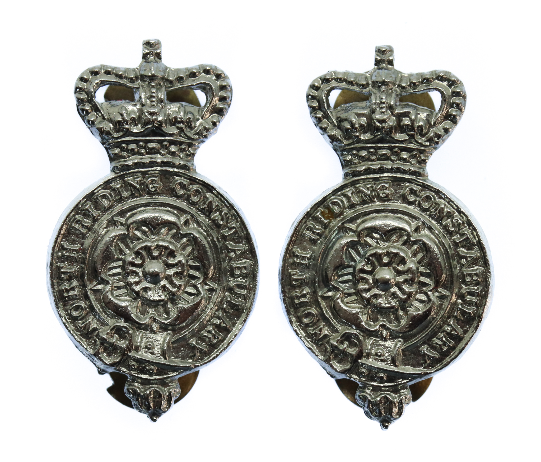 Pair of North Riding Constabulary Collar Badges - Queen's Crown