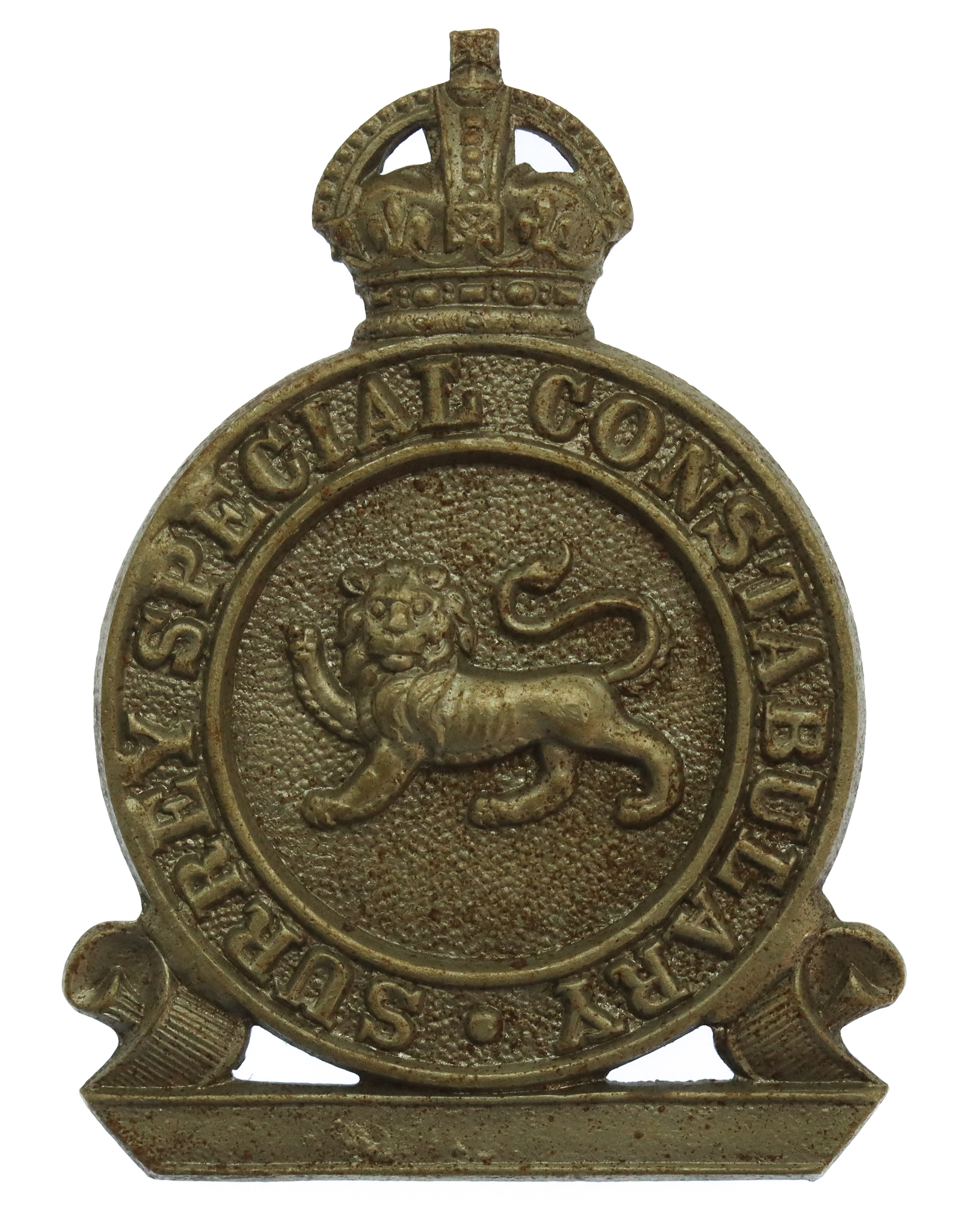 Surrey Special Constabulary White Metal Cap Badge - King's Crown