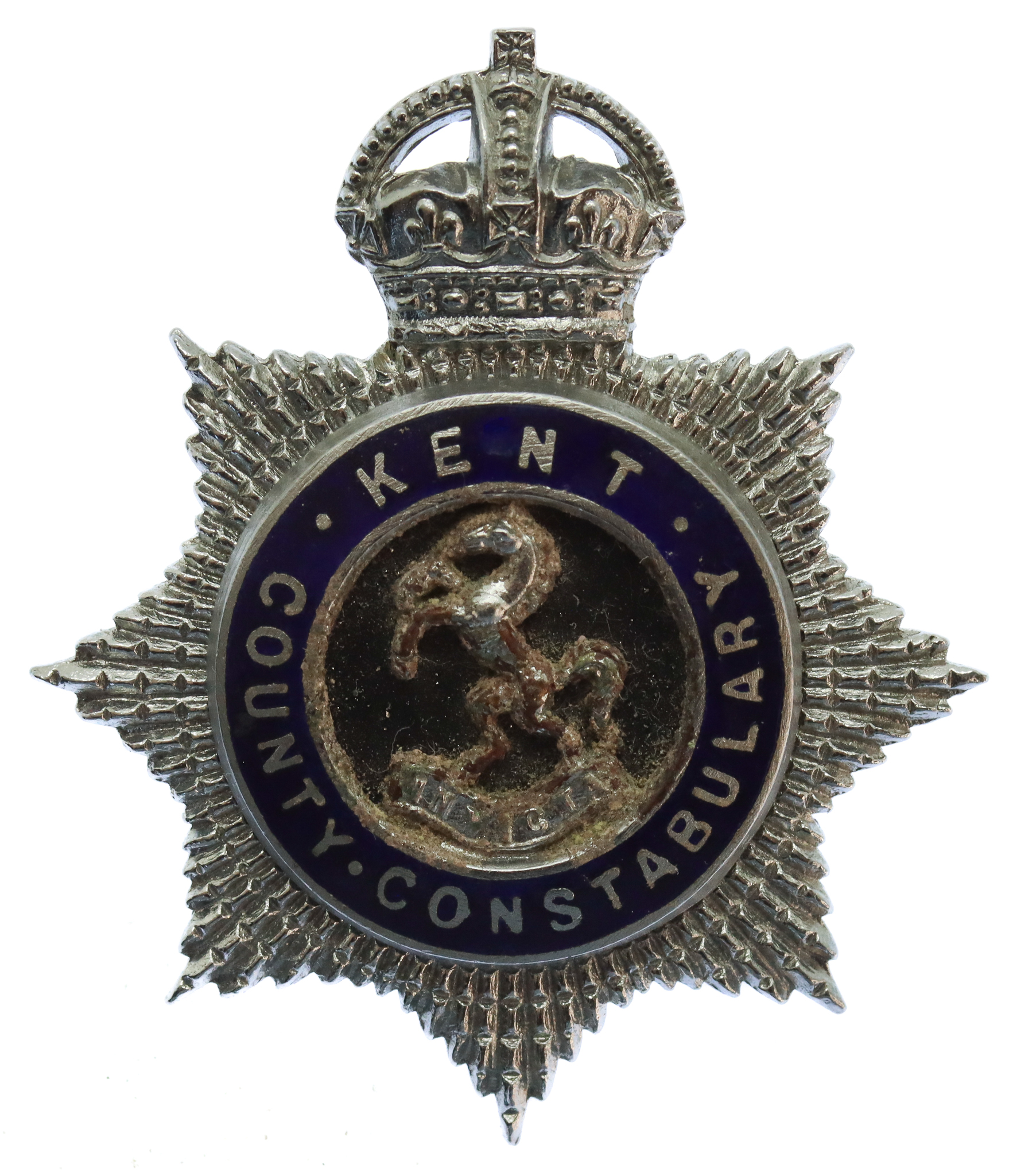 Kent County Constabulary Senior Officer's Enamelled Cap Badge - King's Crown