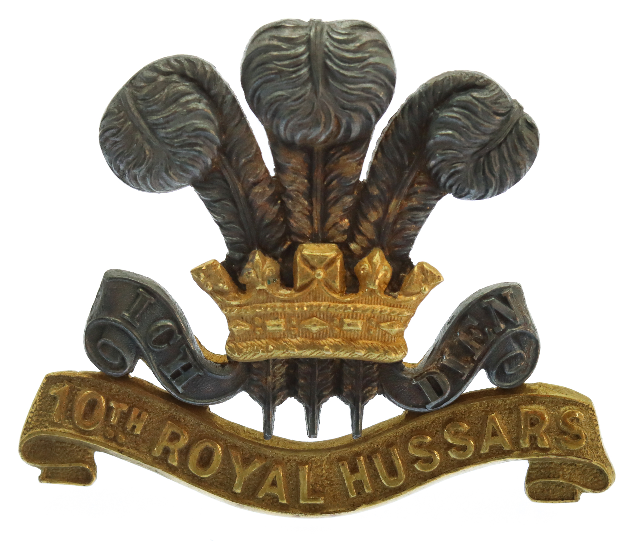 10th Royal Hussars Officer's Silver & Gilt Cap Badge