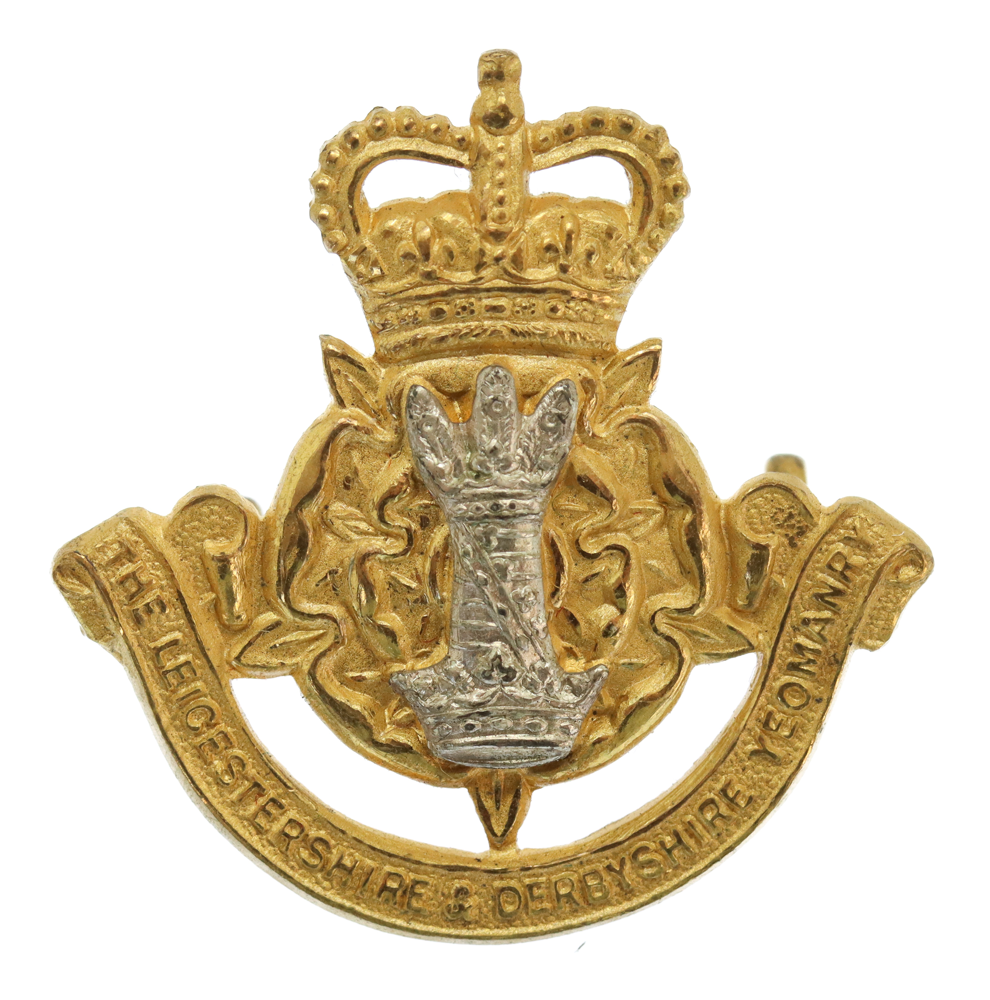 Leicestershire & Derbyshire Yeomanry Officer's Silvered & Gilt Cap Badge