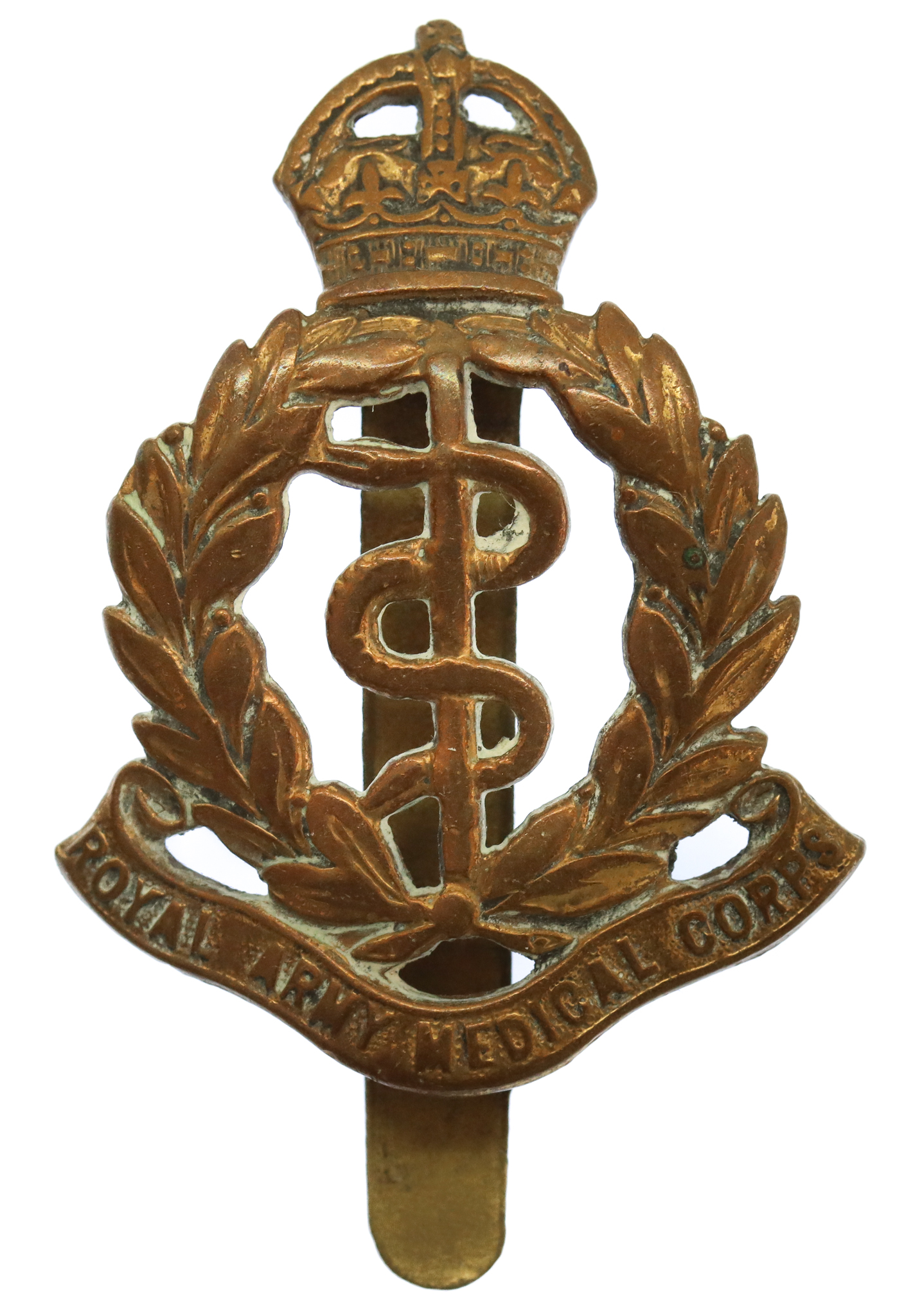 Royal Army Medical Corps (R.A.M.C.) Brass Cap Badge - King's Crown