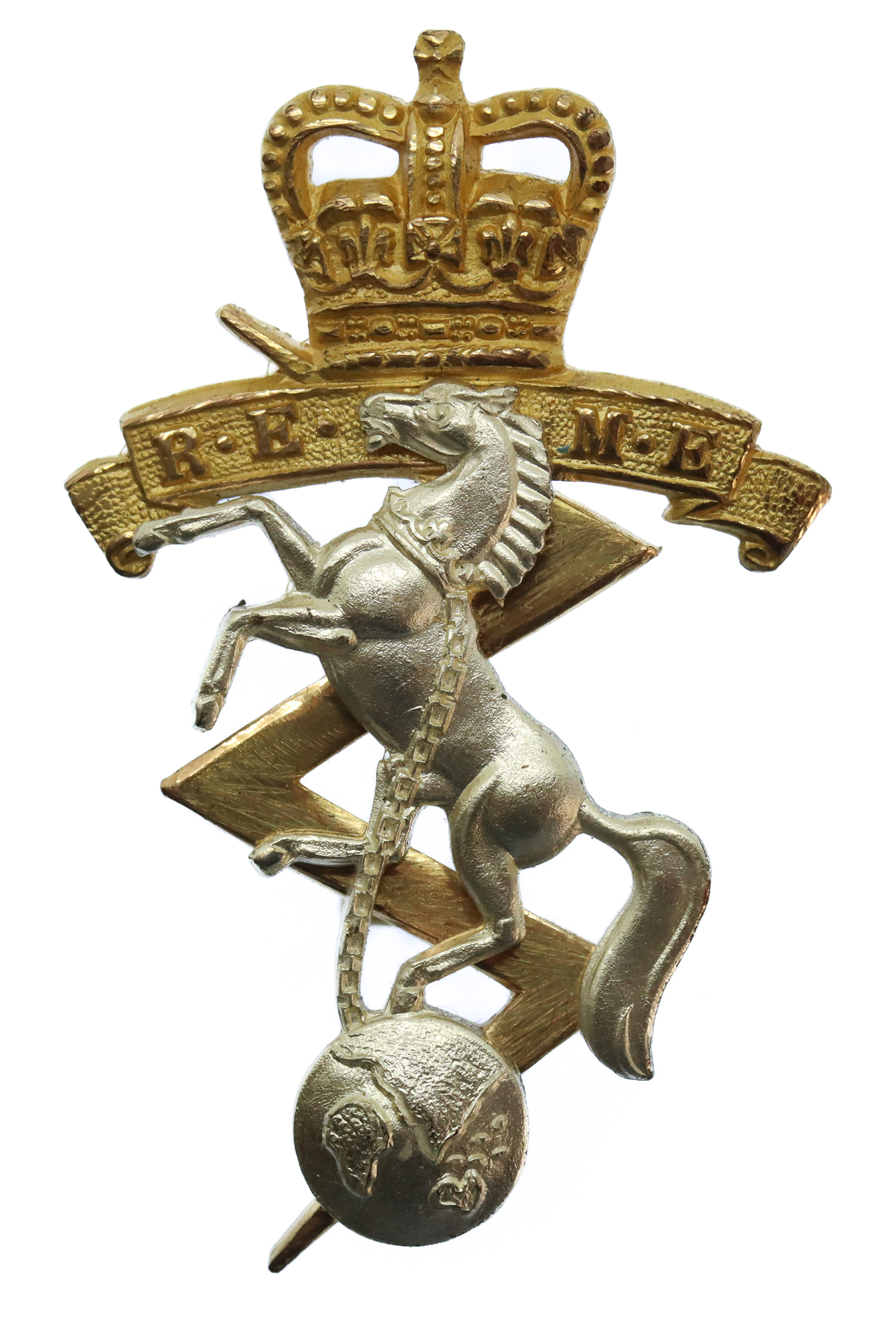 Royal Electrical & Mechanical Engineers (R.E.M.E.) Officer's Dress Cap Badge - Queen's Crown 