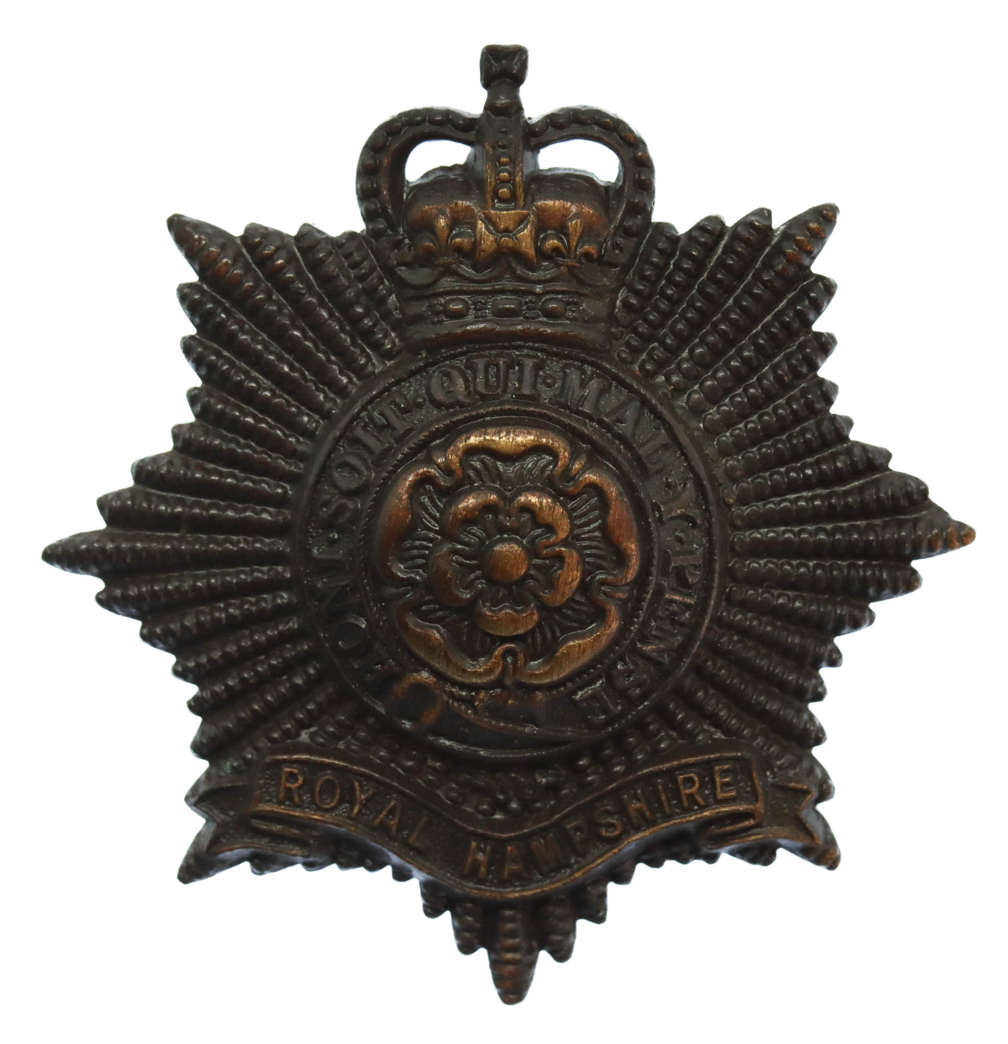 Royal Hampshire Regiment Officer's Service Dress Cap Badge - Queen's Crown