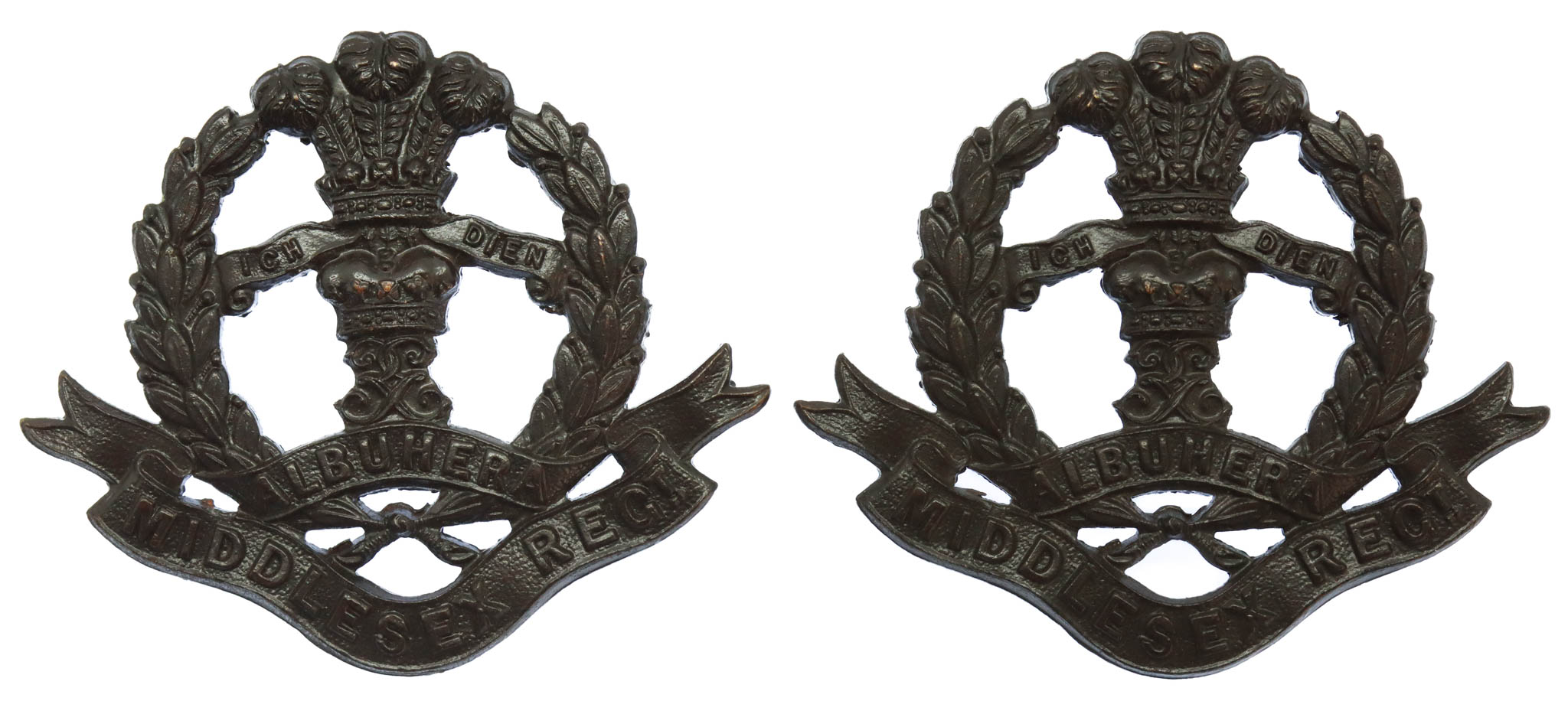 Pair of Middlesex Regiment Officer's Service Dress Collar Badges