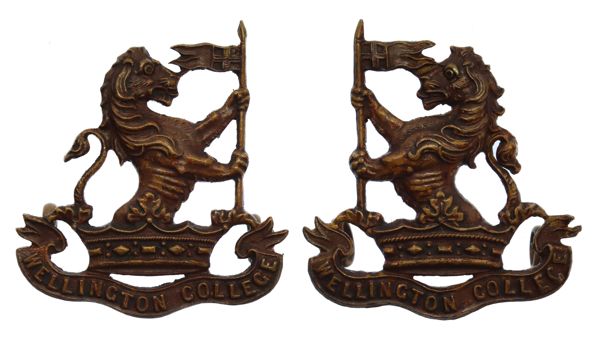Pair of Wellington College O.T.C. Officer's Bronze Collar Badges