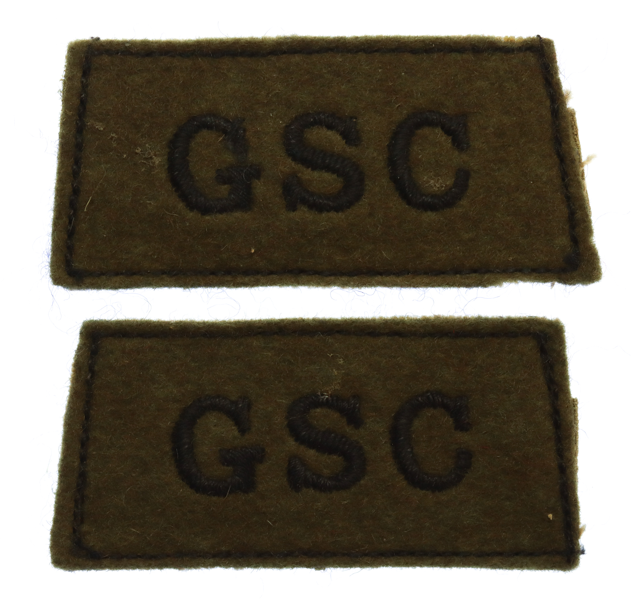 Pair of General Service Corps (GSC) Cloth Slip On Shoulder Titles