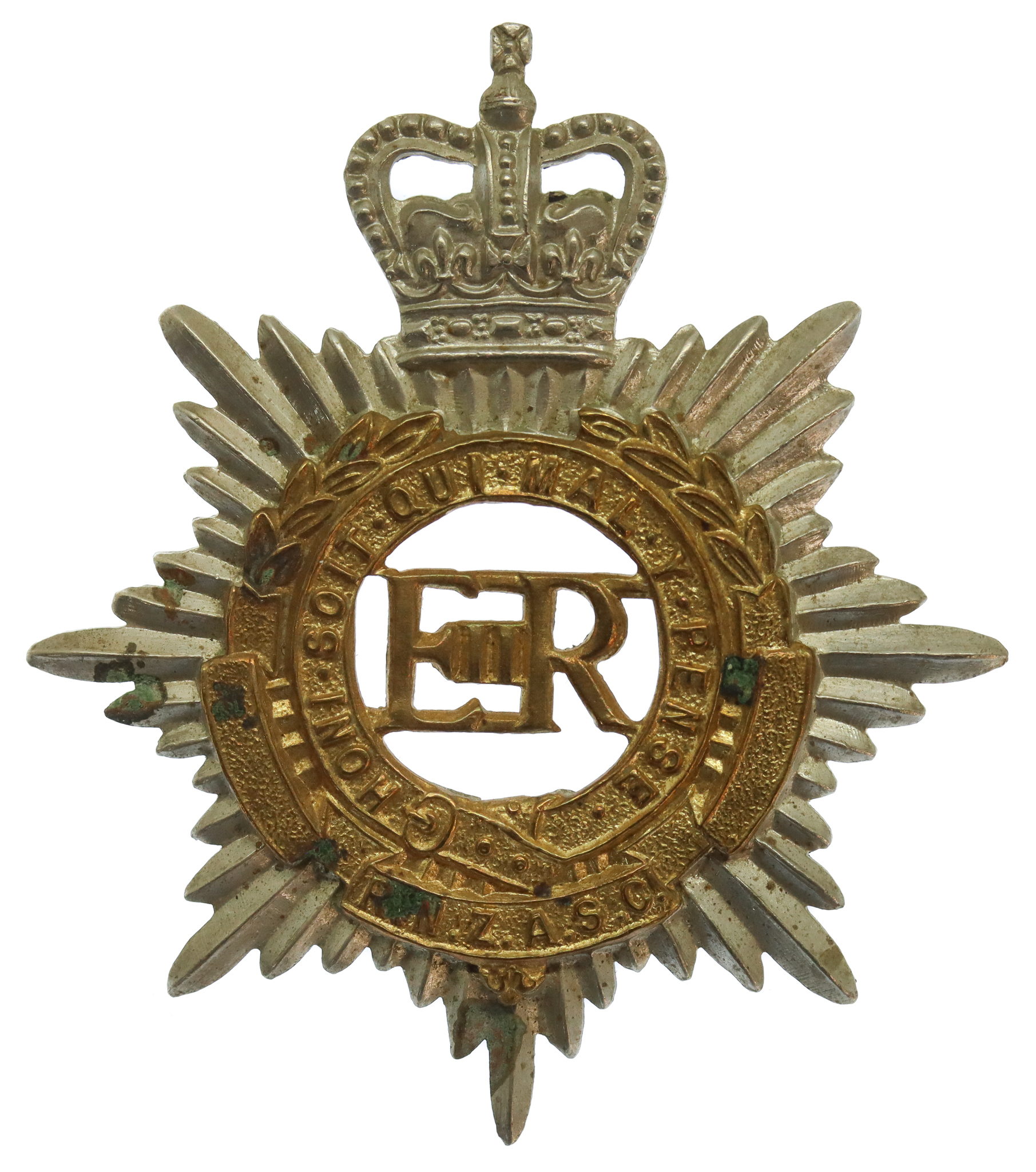 Royal New Zealand Army Service Corps (R.N.Z.A.S.C.) Bi-Metal Cap Badge - Queen's Crown