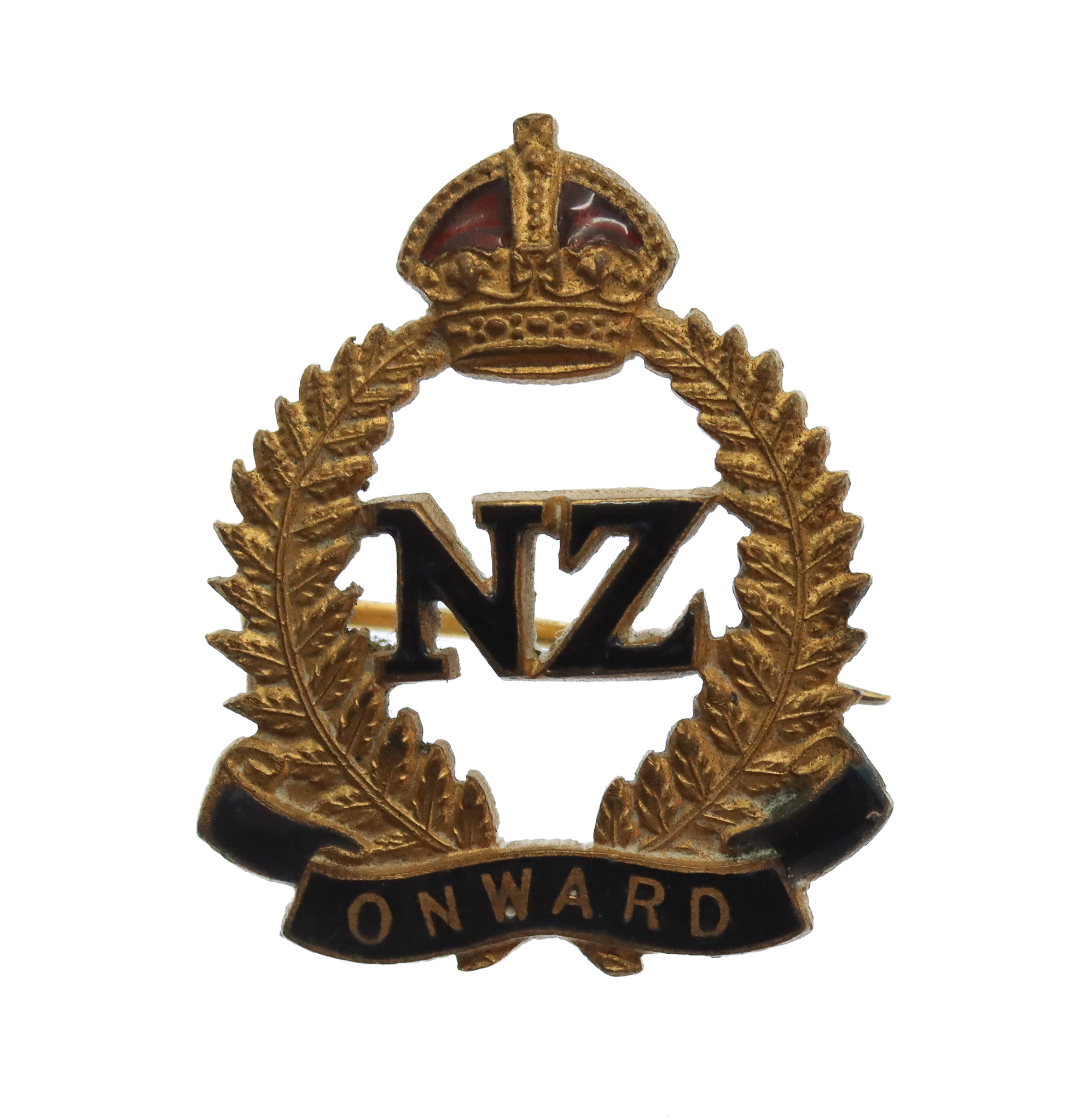 New Zealand Expeditionary Force (N.Z.E.F.) Brass & Enamel Sweetheart Brooch - King's Crown