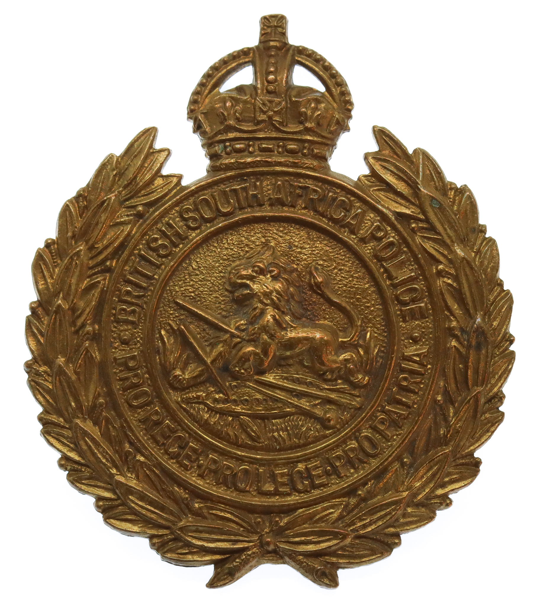 Rhodesia British South Africa Police Helmet Plate/Cap Badge - King's Crown (c. 1933-45)