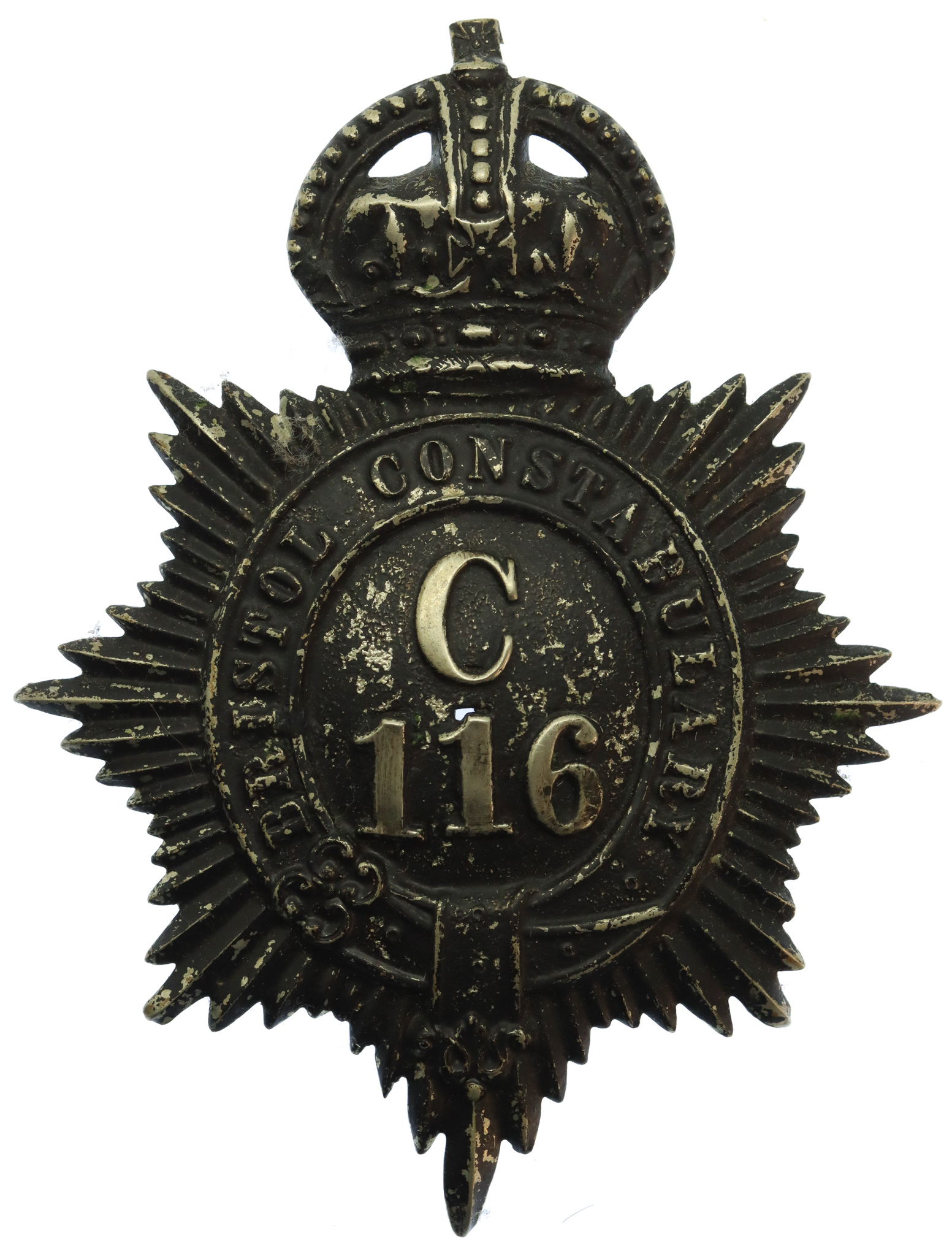Bristol Constabulary Night Helmet Plate (C116) - King's Crown
