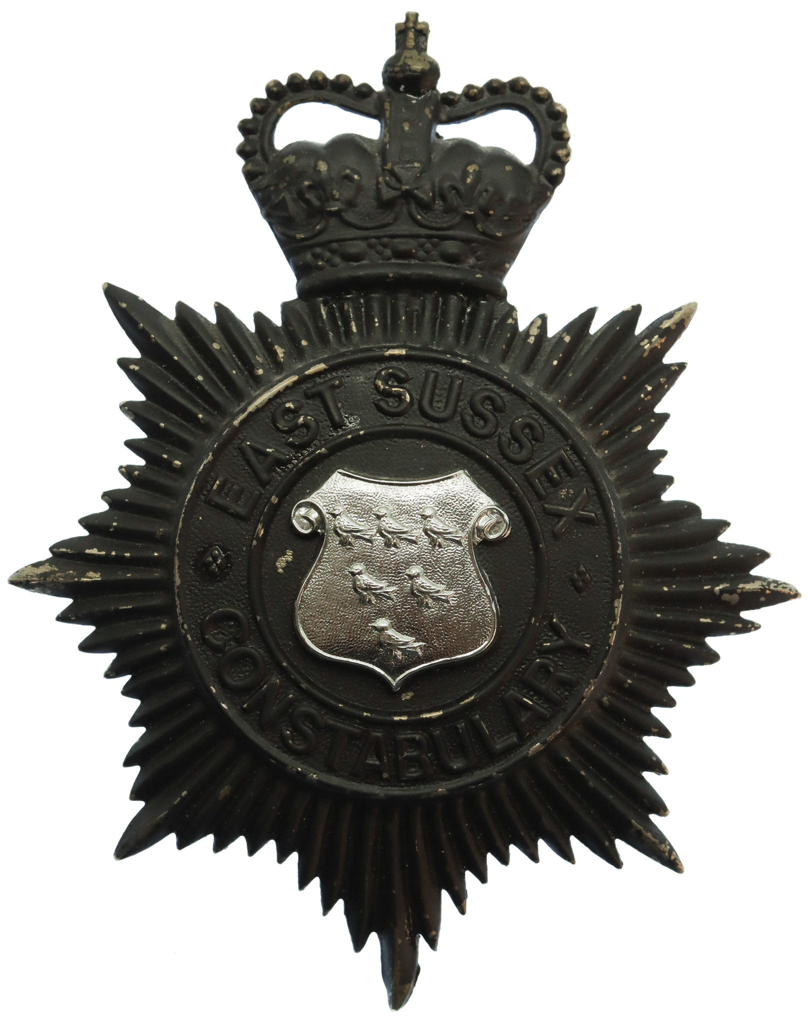 East Sussex Constabulary Night Helmet Plate - Queen's Crown