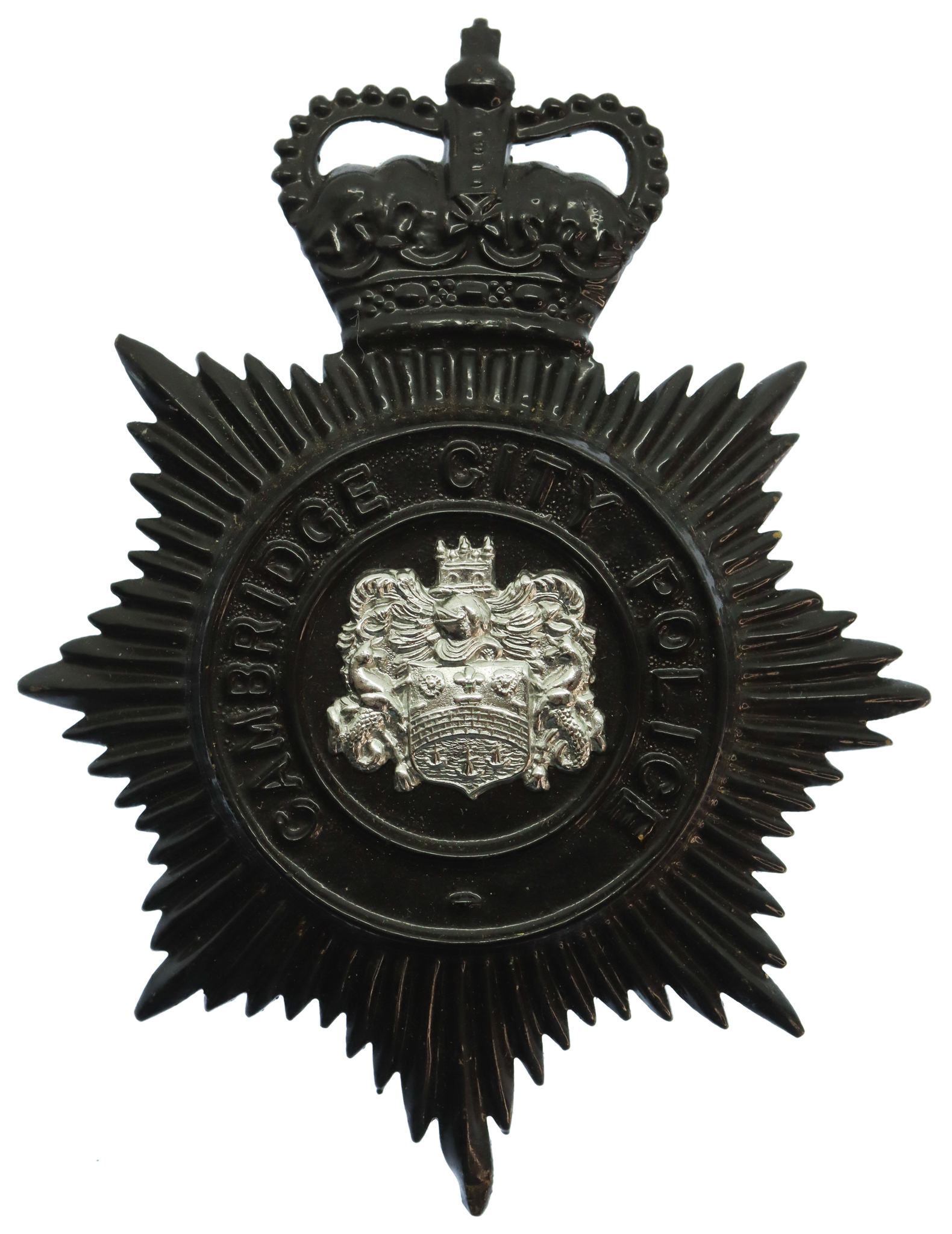 Cambridge City Police Black Helmet Plate - Queen's Crown