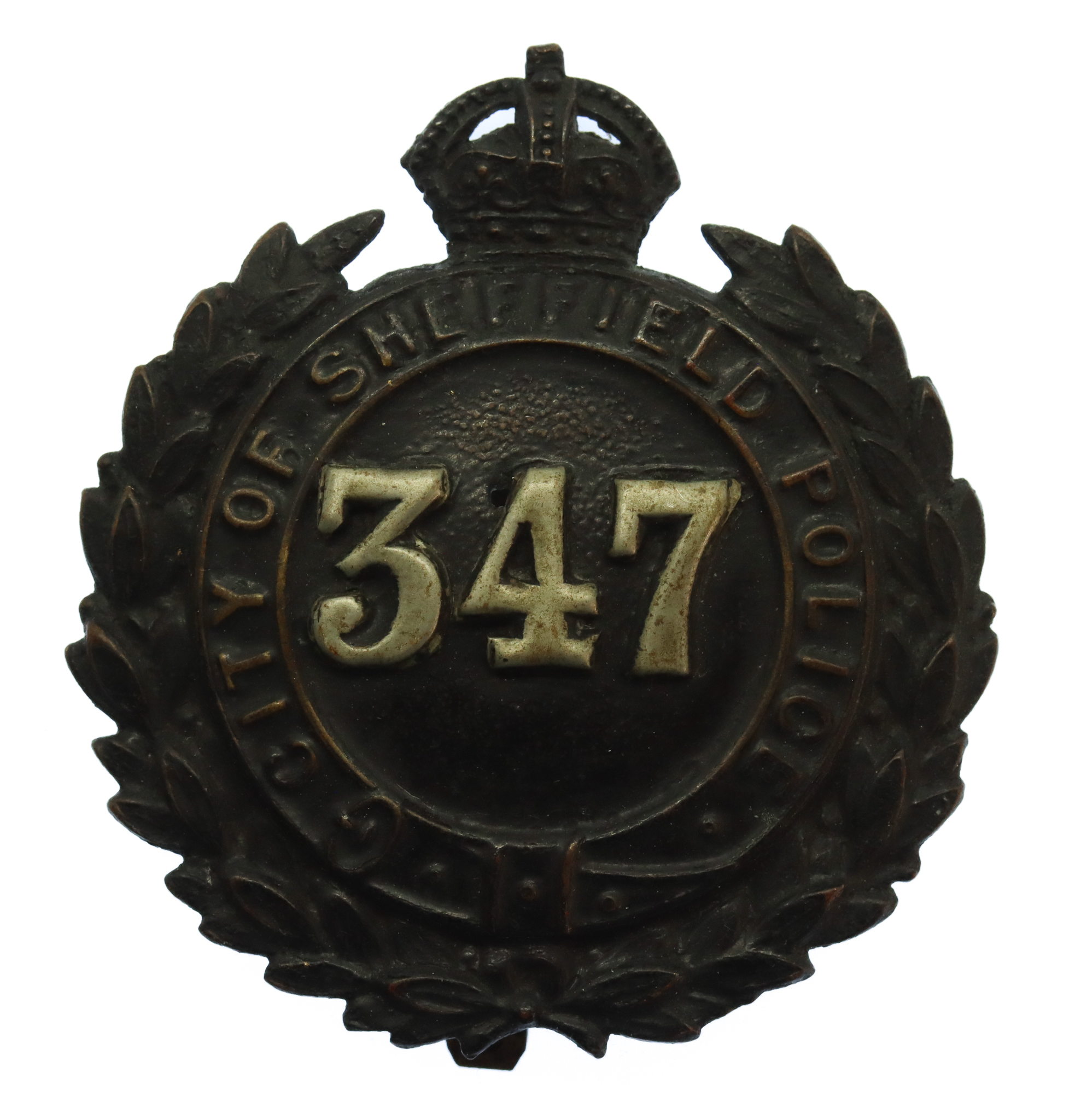 Sheffield City Police Black Wreath Cap Badge - King's Crown