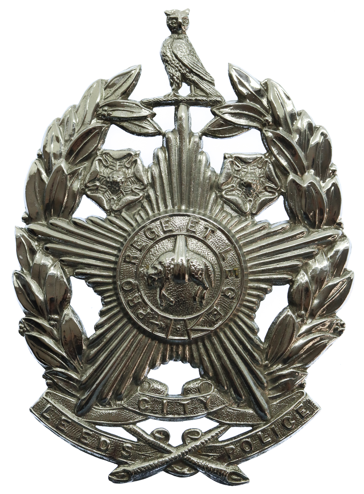 Leeds City Police Chrome Helmet Plate