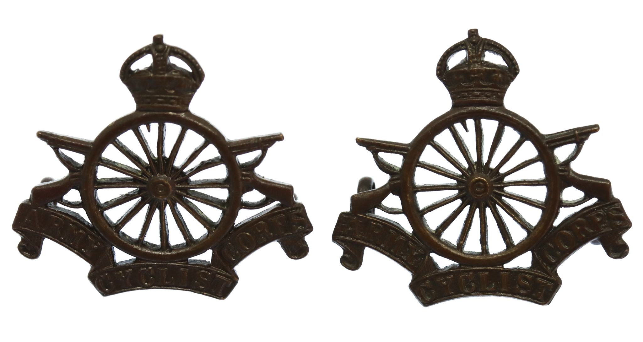 Pair of Amy Cyclist Corps Officer's Service Dress Collar Badges