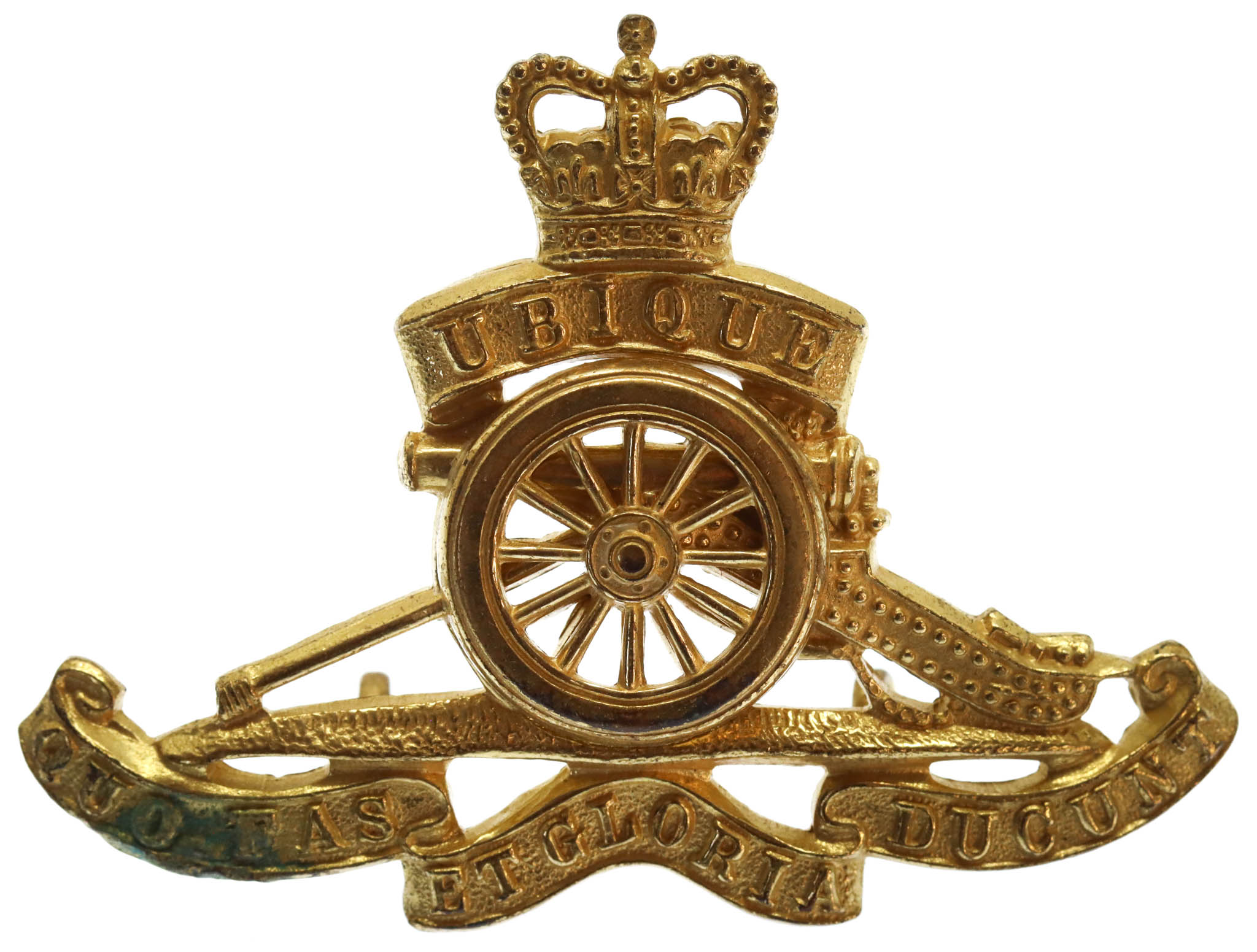 Royal Artillery Officer's Dress Gilt Cap Badge - Queen's Crown